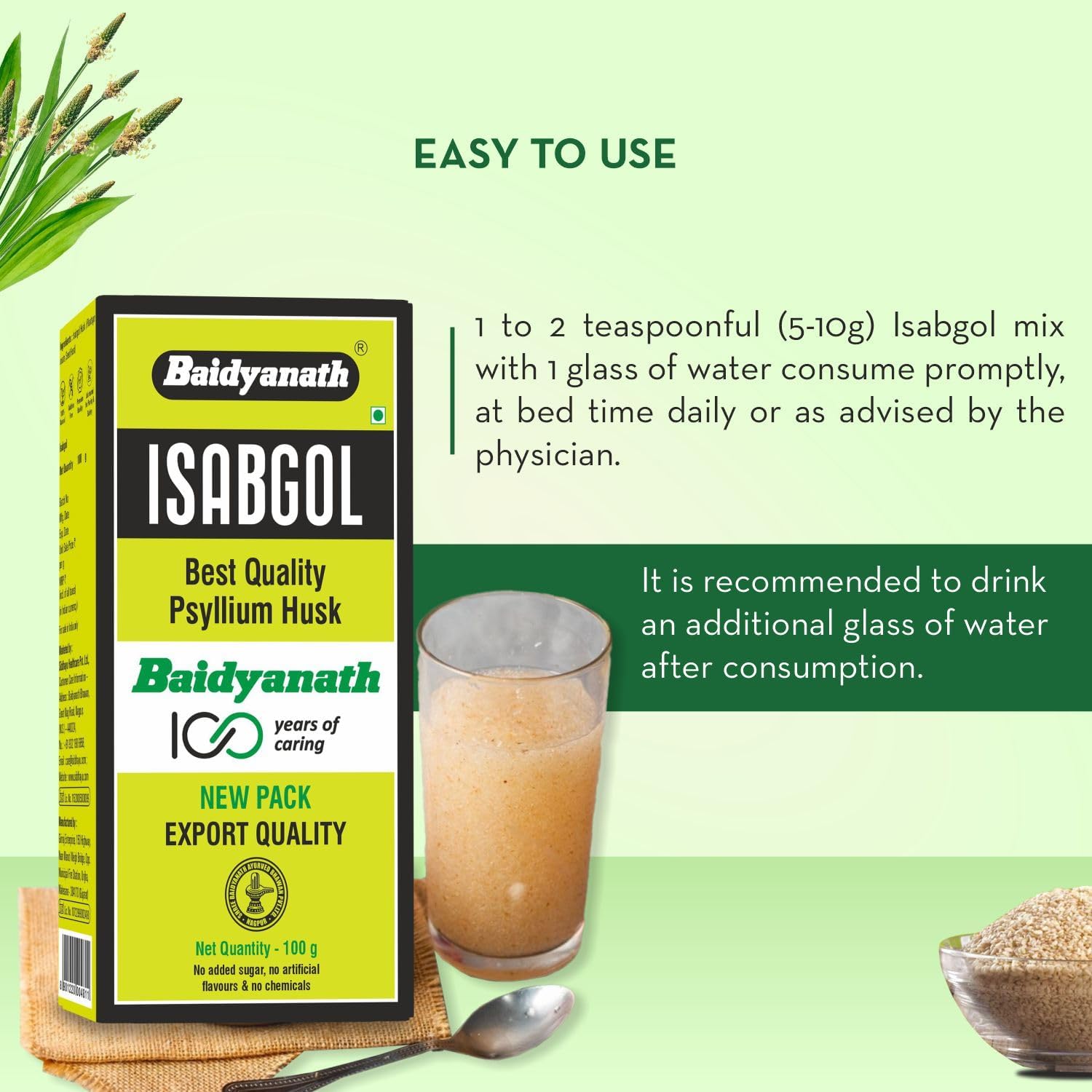 Baidyanath Asli Ayurved Isabgol - Psyllium Husk Powder 100gm – view 5