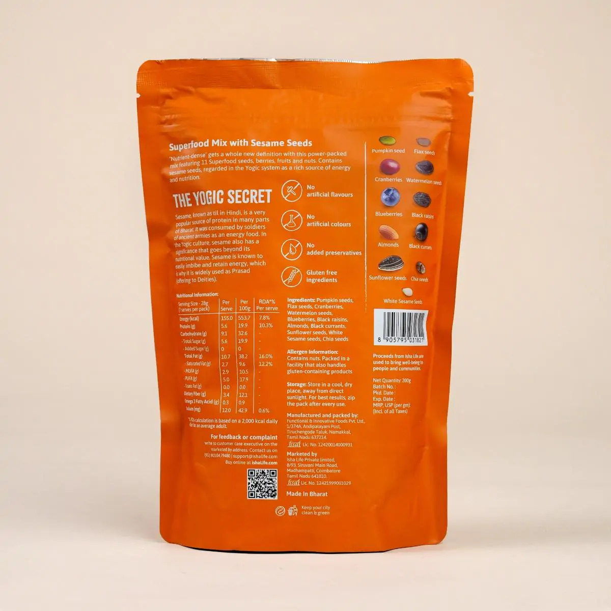 Isha Life Seeds, Berries & A Yogic Secret 200gm 11 Superfood Mix for Energy & Wellness Natural Snack with No Preservatives – view 2