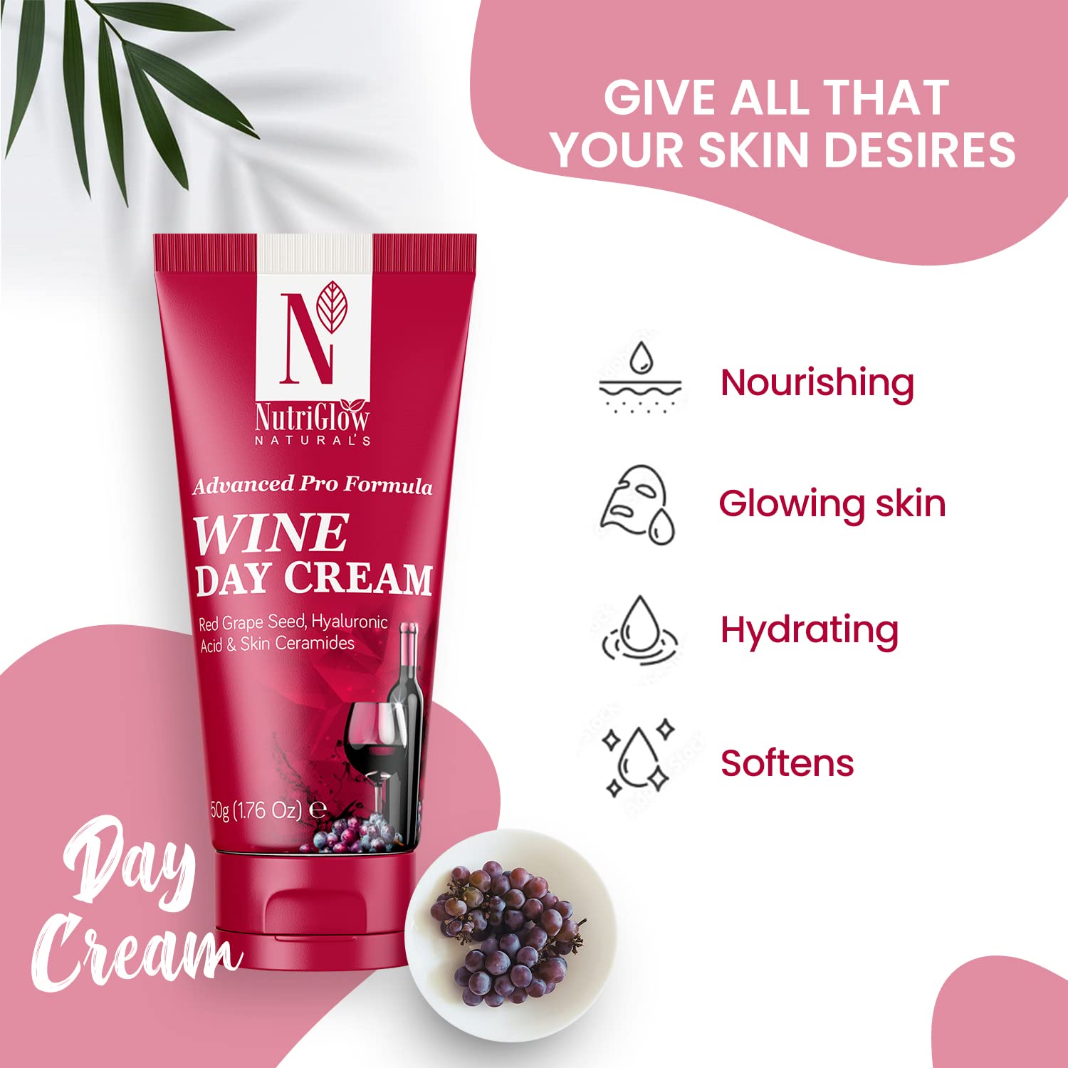 NutriGlow NATURAL'S Advanced Pro Formula Wine Day Cream for Brighter, Glowing Skin (50 g) – view 4