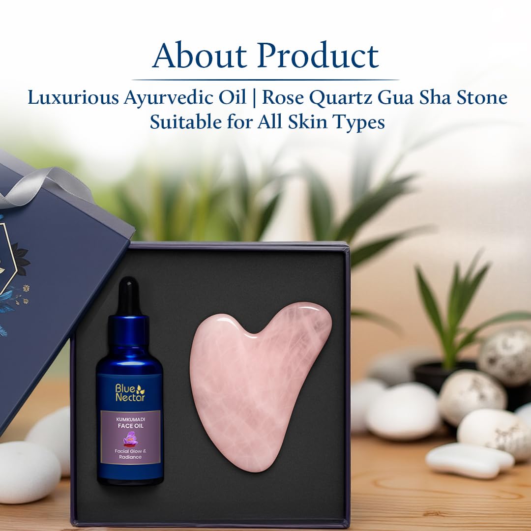 Blue Nectar Rose Quartz Gua Sha for Face with Kumkumadi Oil – view 7