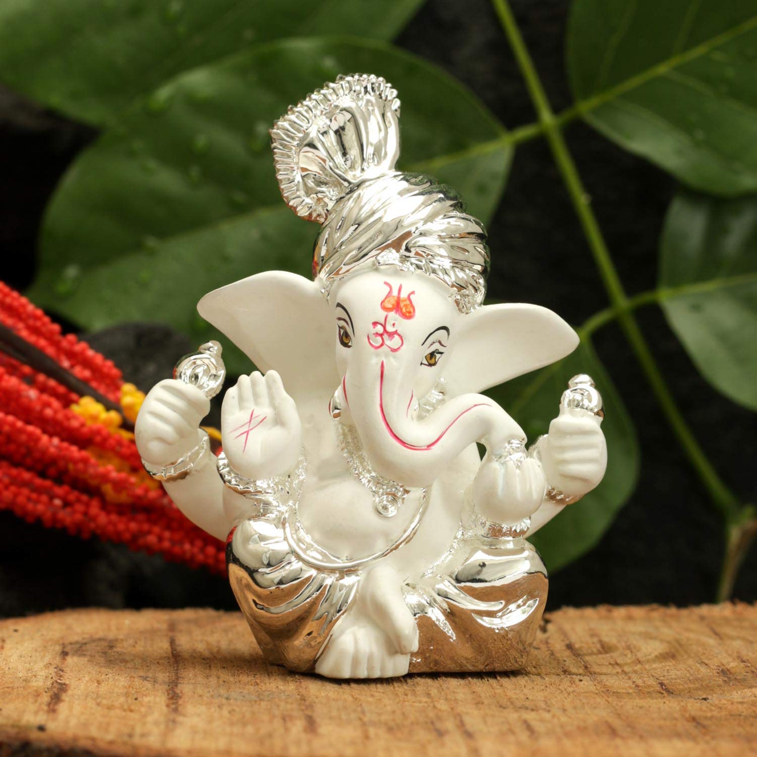 Collectible India Ganesh Idol for Gift,Silver Plated Terracotta Lord Ganesha Murti for Car Dashboard Home Decoration Items Diwali Gifts for Family and Friends