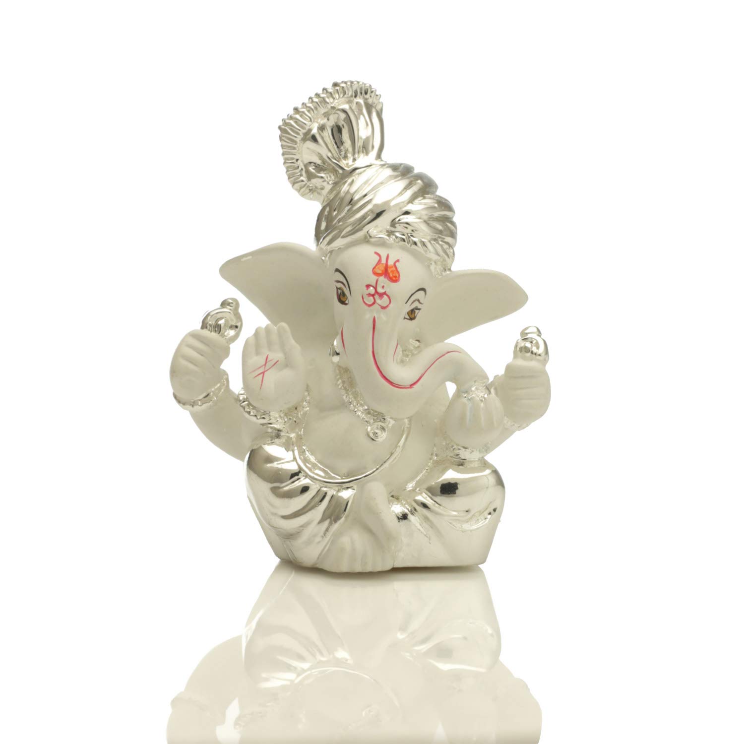 Collectible India Ganesh Idol for Gift,Silver Plated Terracotta Lord Ganesha Murti for Car Dashboard Home Decoration Items Diwali Gifts for Family and Friends – view 2