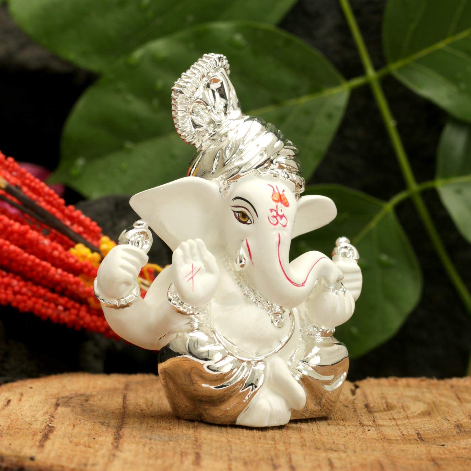 Collectible India Ganesh Idol for Gift,Silver Plated Terracotta Lord Ganesha Murti for Car Dashboard Home Decoration Items Diwali Gifts for Family and Friends – view 3