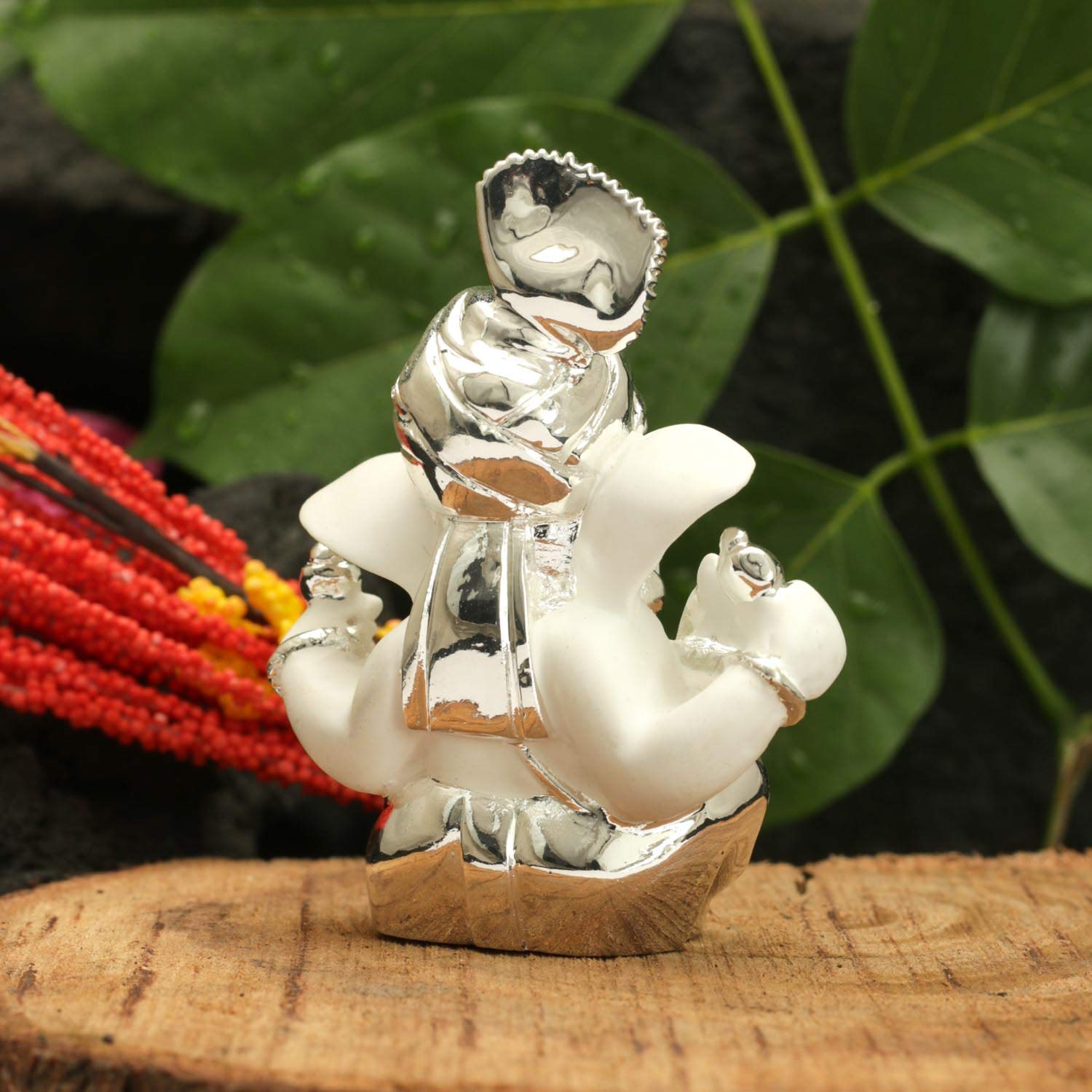 Collectible India Ganesh Idol for Gift,Silver Plated Terracotta Lord Ganesha Murti for Car Dashboard Home Decoration Items Diwali Gifts for Family and Friends – view 4
