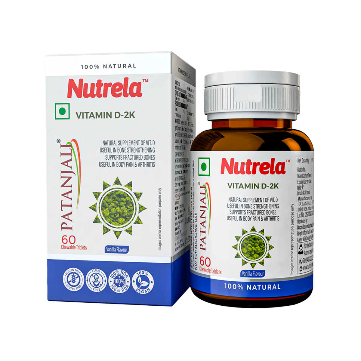 Patanjali Nutrela Vit D2k Natural Tab Vanilla 16 g