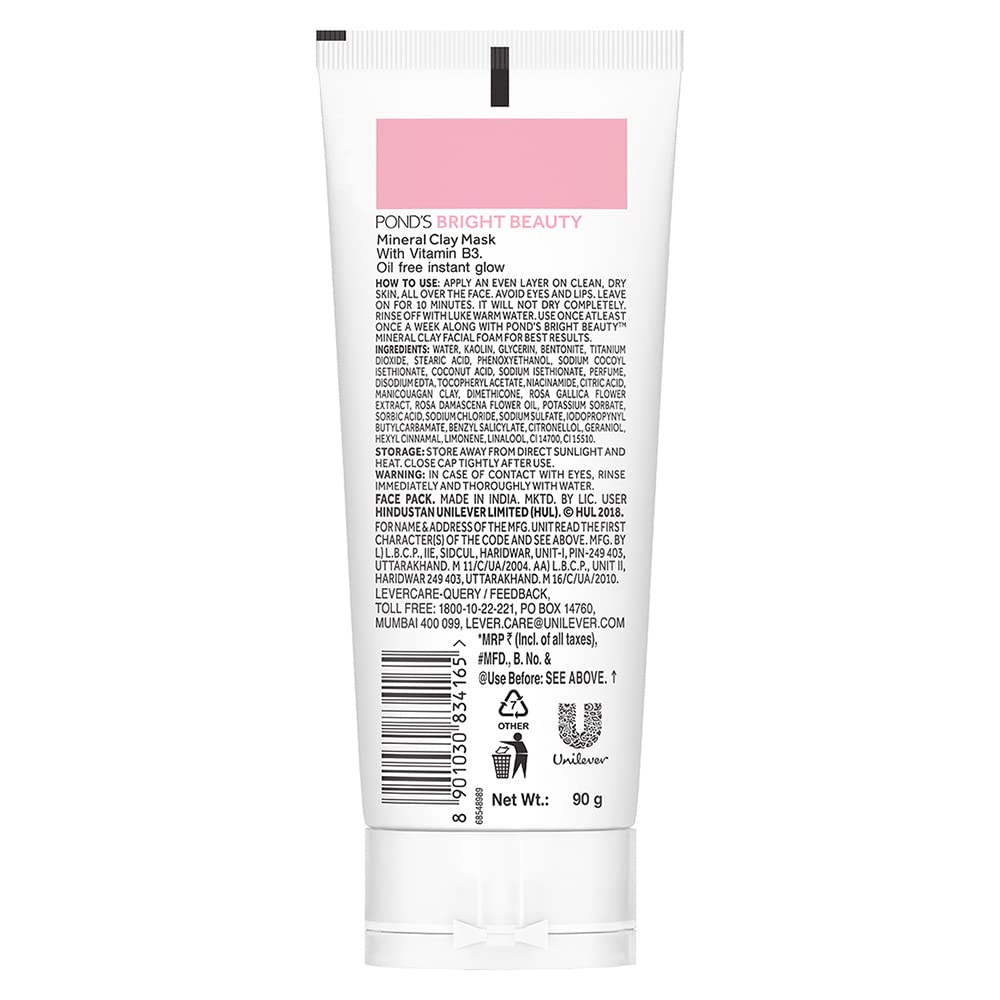POND'S Bright Beauty Mineral Clay Vitamin B3, 4X Oil Absorbing, Brightening, Clay Mask For Oil Free Instant Glow, Face Mask 90 g – view 2