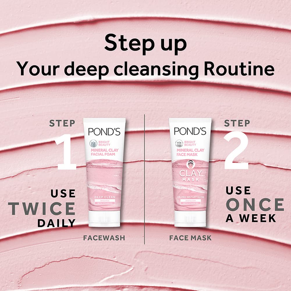 POND'S Bright Beauty Mineral Clay Vitamin B3, 4X Oil Absorbing, Brightening, Clay Mask For Oil Free Instant Glow, Face Mask 90 g – view 6