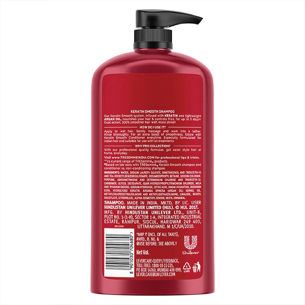 Tresemme Keratin Smooth, Shampoo, 1L, for Straighter, Shinier Hair, with Keratin & Argan Oil, Nourishes Dry Hair, Controls Frizz , for Men & Women – view 2