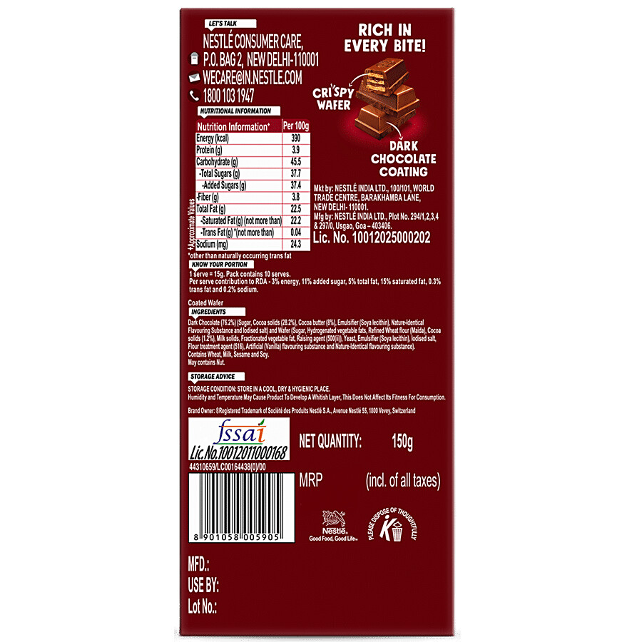 Nestle  Kitkat Dark Chocolate Coated Wafer 150 g – view 2
