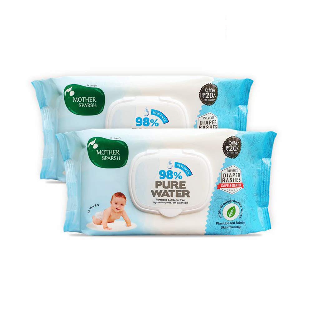 Mother Sparsh water based baby wipes twin pack with lid