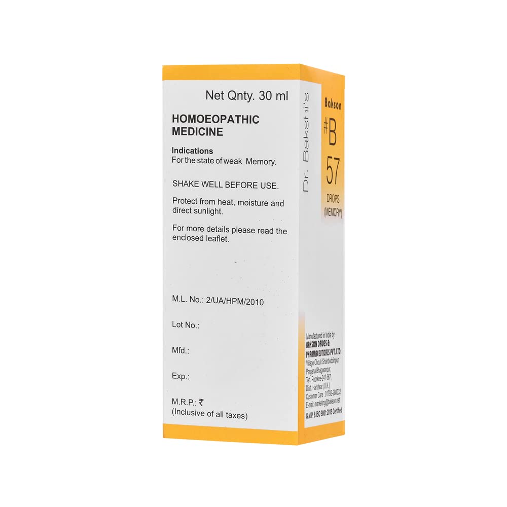 Dr. Bakshi's BAKSON'S HOMOEOPATHY # B 57 Memory Drops (30 ml) – view 2