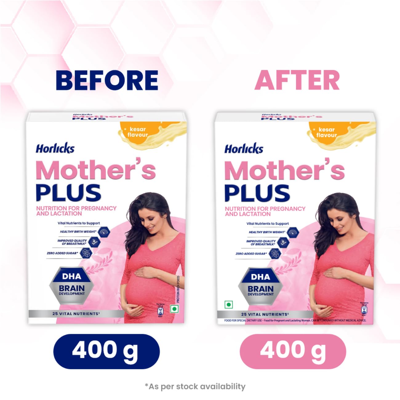Horlicks Mother's Plus Kesar 400 G BIB, For Pregnancy And Lactation With Protein For Birth Weight And DHA For Brain Development - No Added Sugar 20Sachets, 400 Grams Powder, 20 Servings – view 3