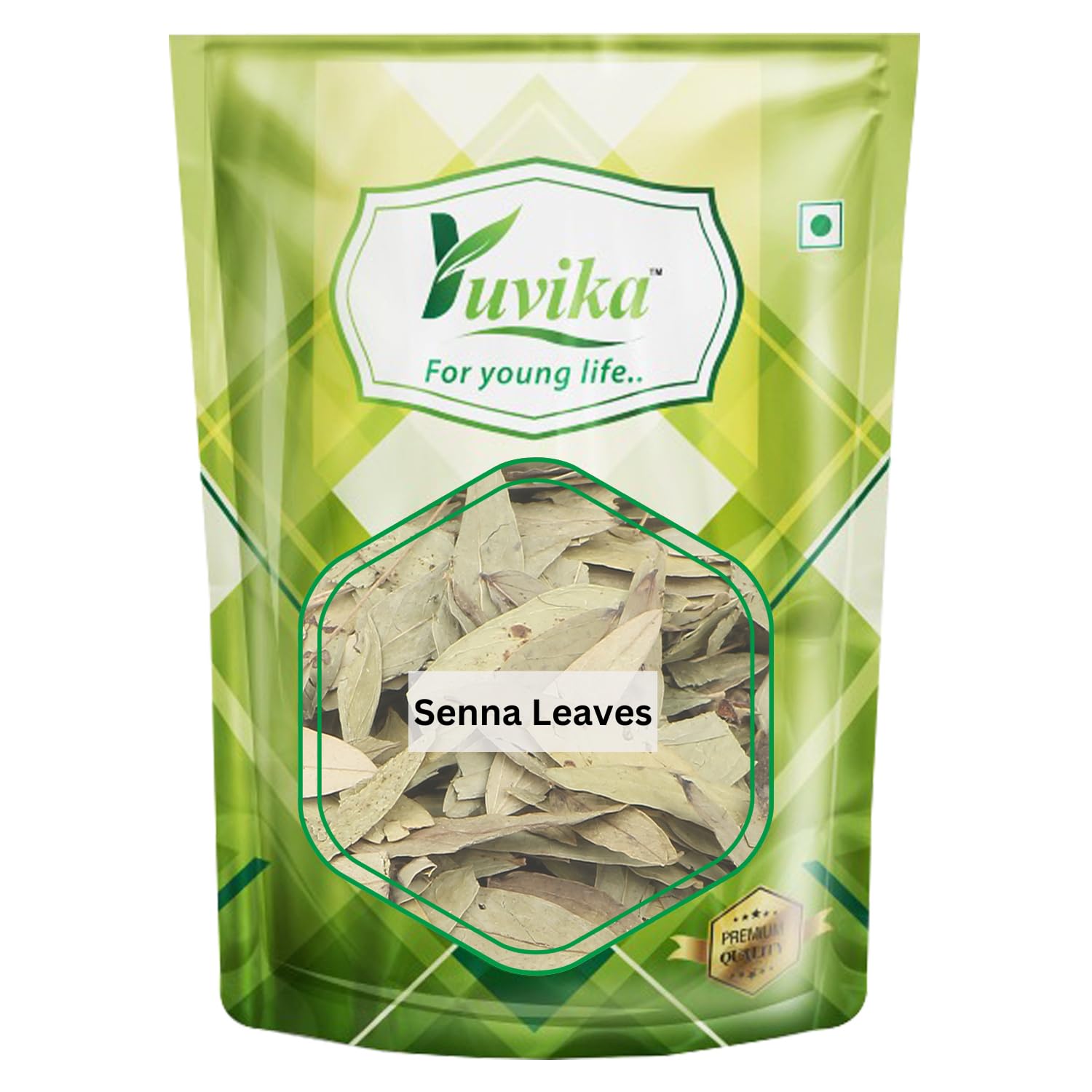 Front pack of Yuvika Senna Leaves 400 gram bag