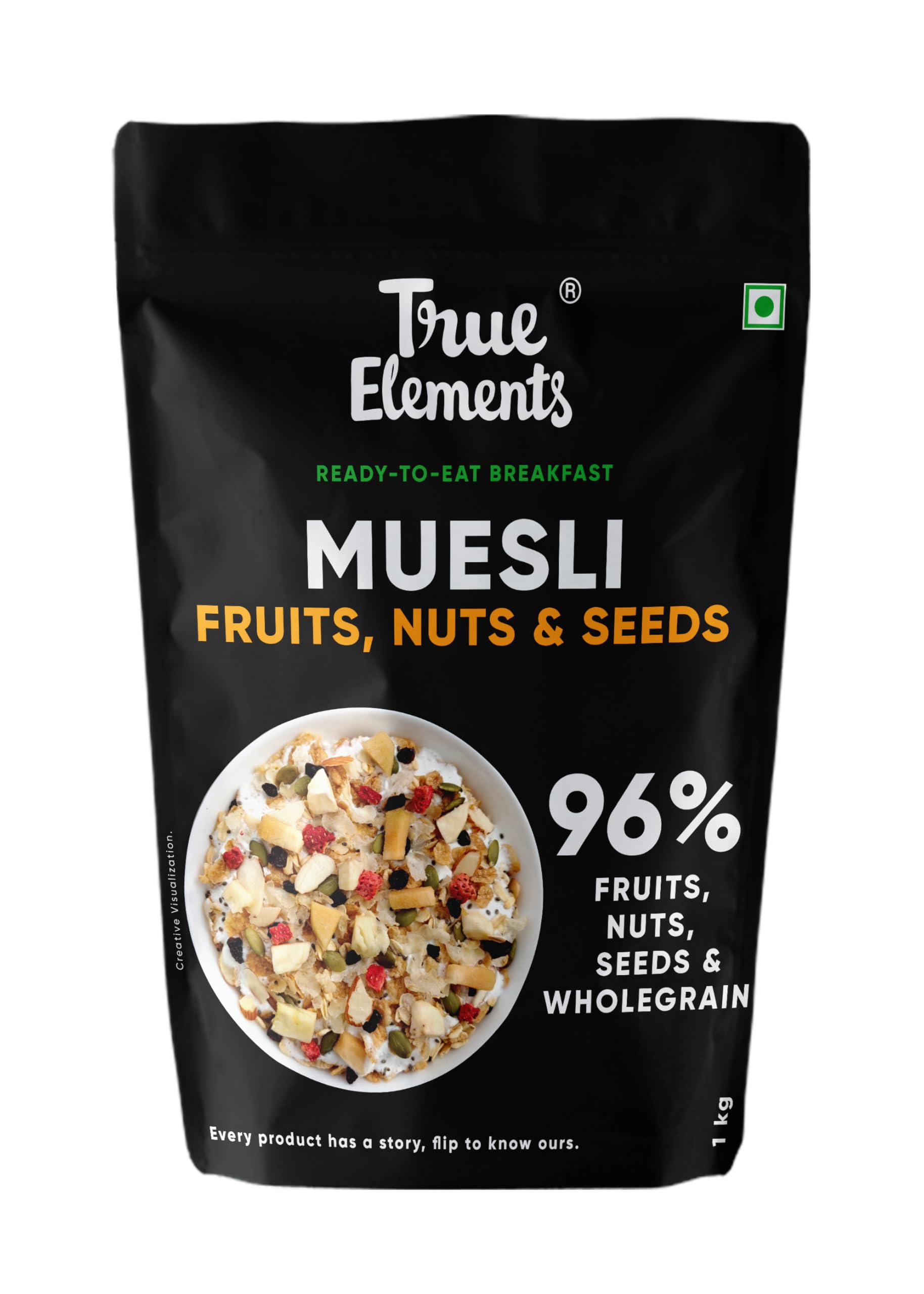 Front view of True Elements fruit and nuts muesli jar