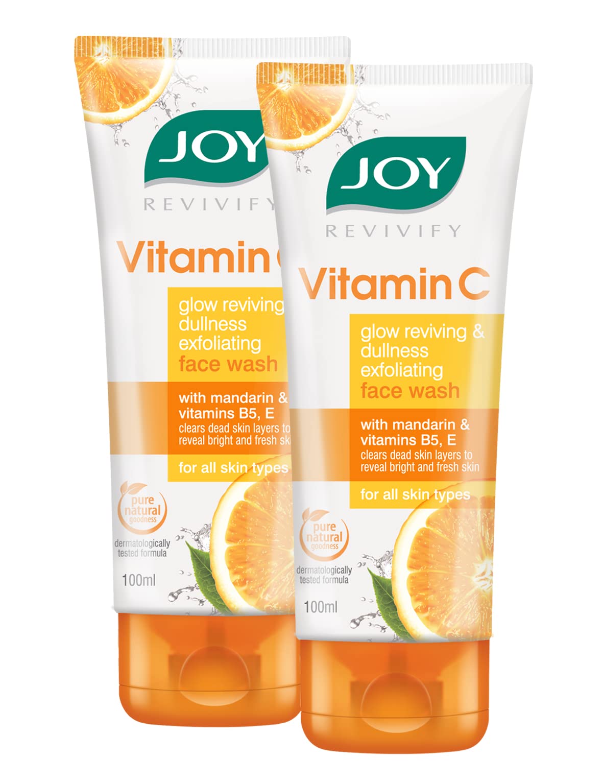Two Joy Vitamin C face wash tubes for glowing skin