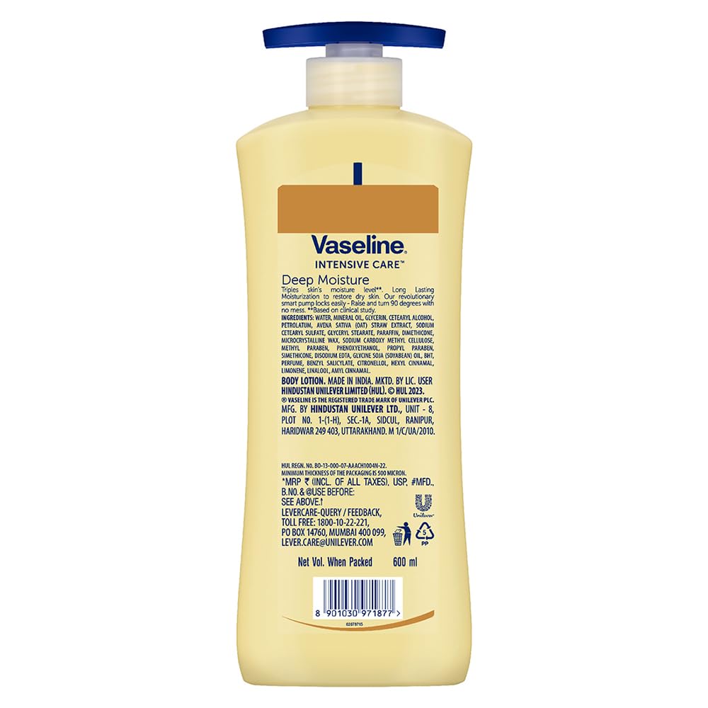 Vaseline Intensive Care, Deep Moisture Nourishing Body Lotion, 600ml, for Radiant, Glowing Skin, with Glycerin, Non-Sticky, Fast Absorbing, Daily Moisturizer for Dry, Rough Skin, For Men & Women – view 2