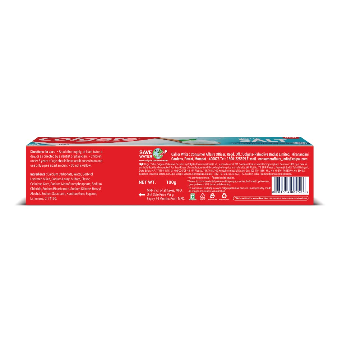 Colgate Active Salt Toothpaste, Daily Germ Protection, Pack of 100g, Colgate Toothpaste with Salt and Mint, Healthy Gums & Teeth, Toothpaste that Fights Germs & Eliminates Bad Breath – view 8