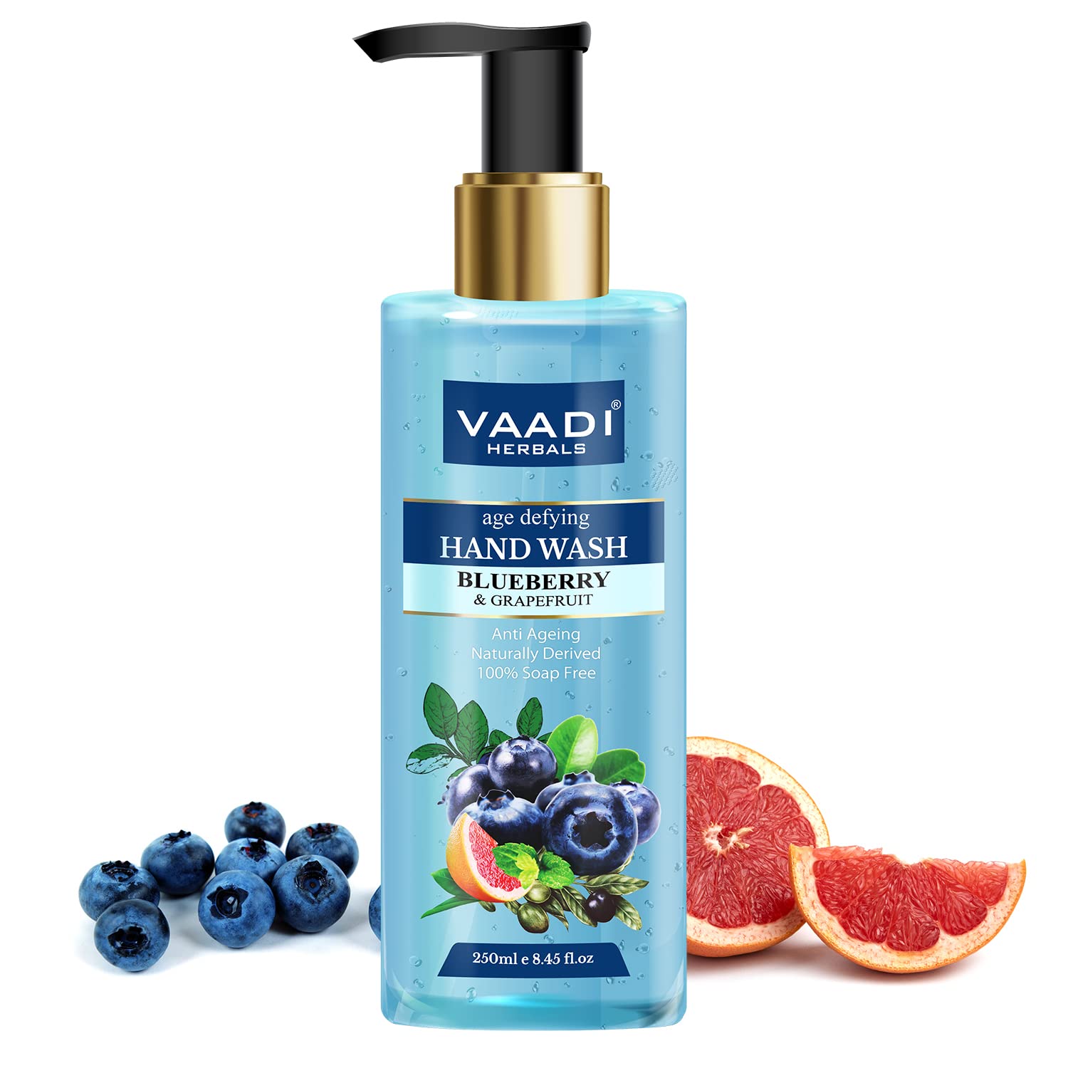 Vaadi Herbals age defying hand wash bottle with blueberry grapefruit