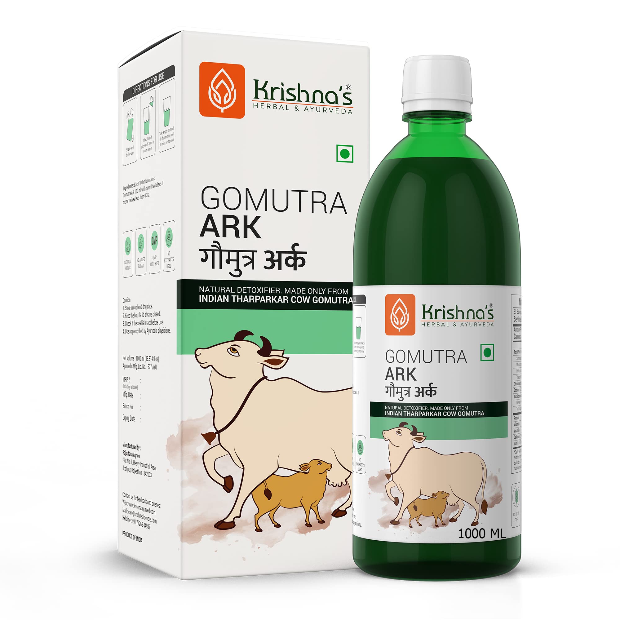 Bottle of Desi Cow Gomutra Ark liquid 1000 ml