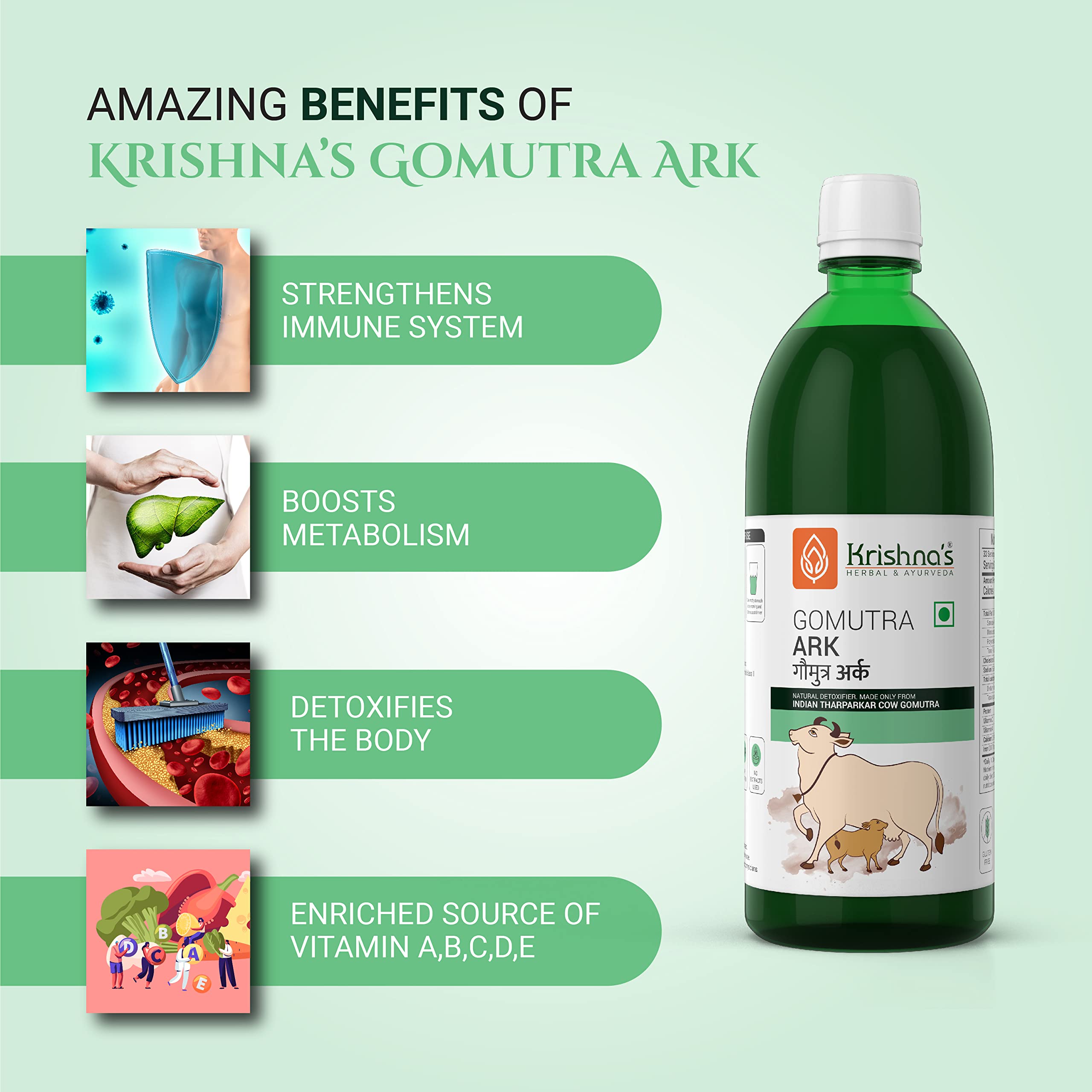 KRISHNA'S HERBAL & AYURVEDA Desi Cow Gomutra Ark 1000 Ml Liquid – view 3