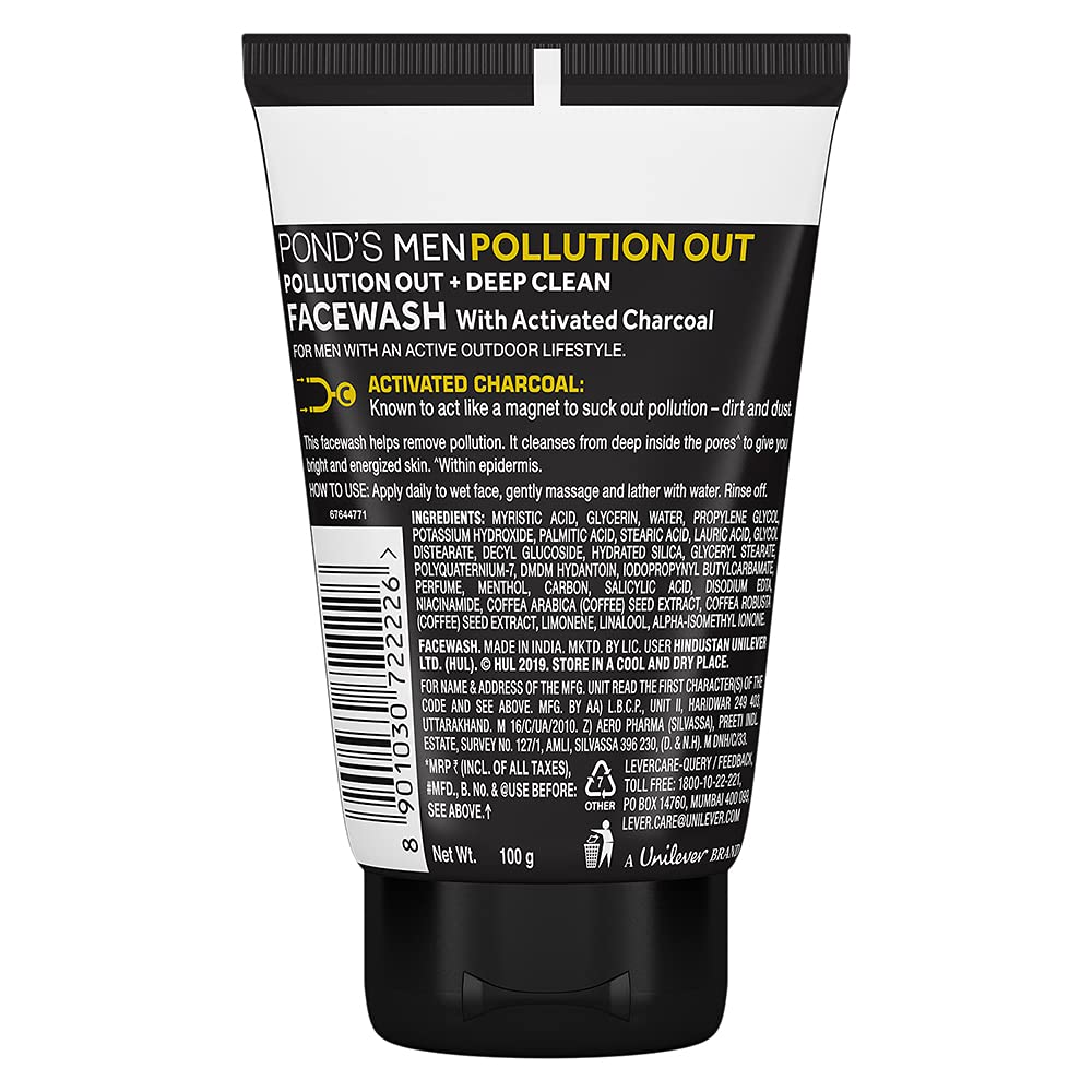 Pond's Men Pollution Out Activated Charcoal Deep Clean Facewash, 100 g – view 2