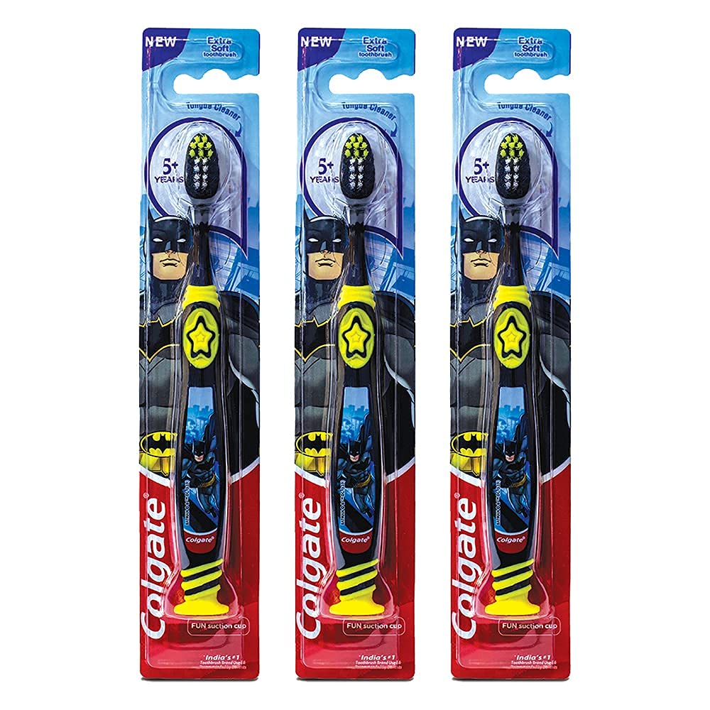 Colgate kids Batman toothbrushes with soft bristles and suction cup