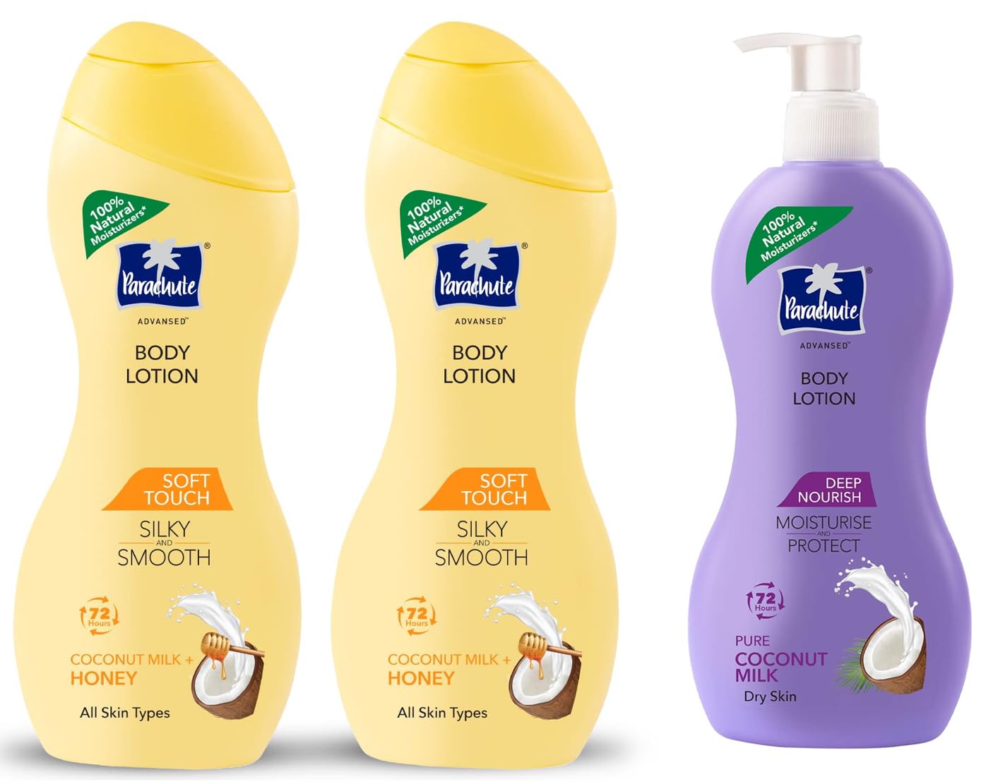 Parachute Advansed Soft Touch and Deep Nourish body lotion bottles