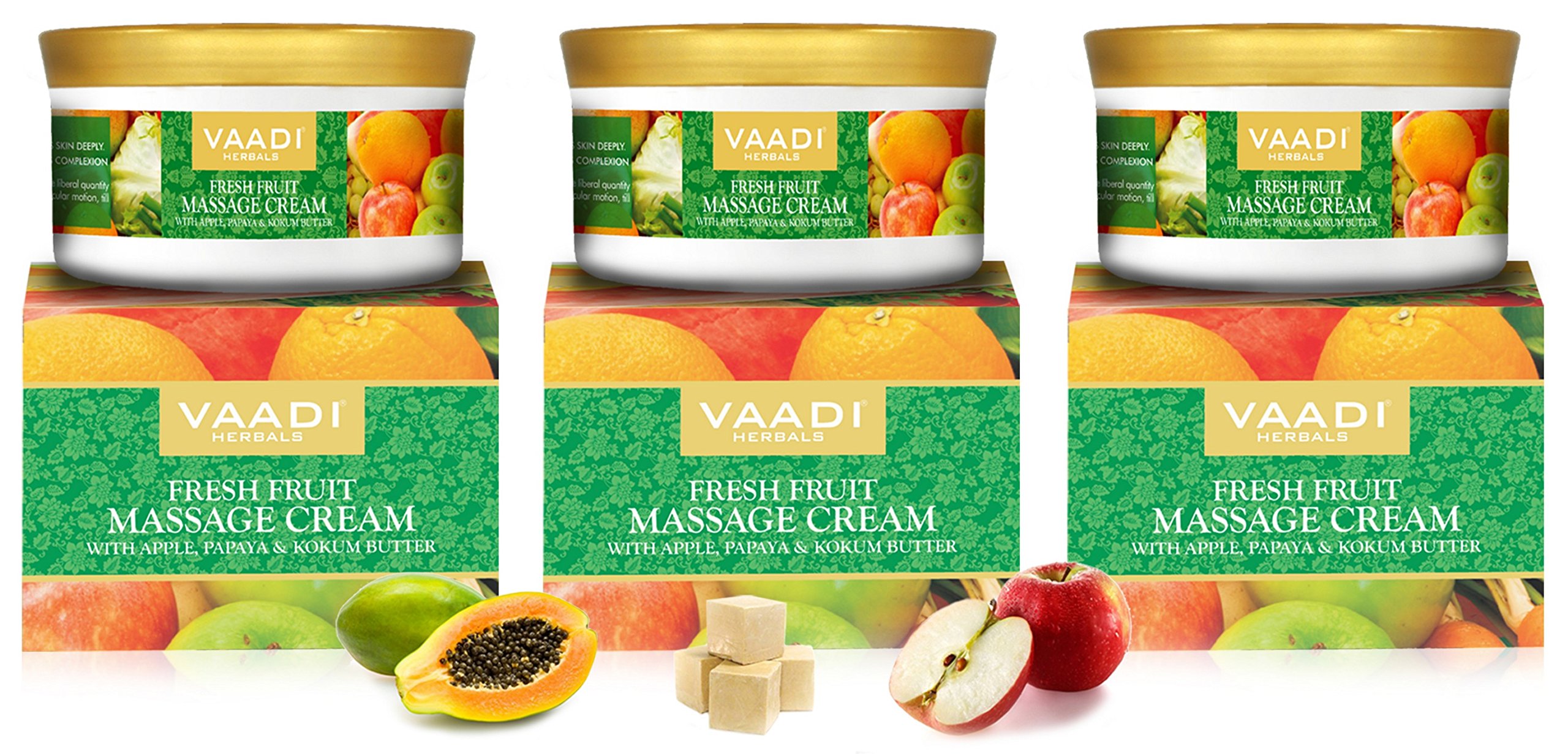 Vaadi Herbals Value Pack of 3 Fresh Fruit Massage Cream with Apple, Papaya & Kokum Butter – view 2