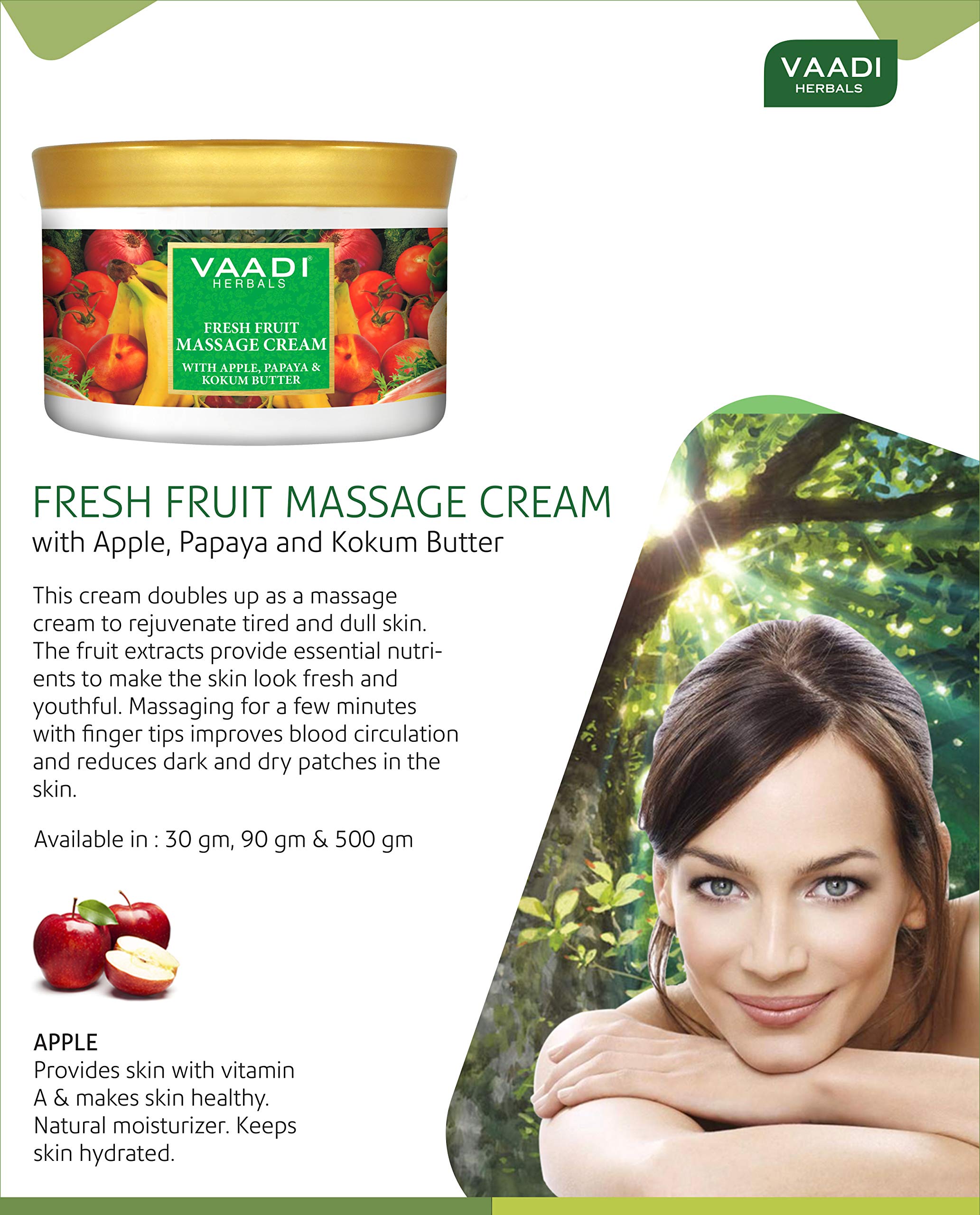 Vaadi Herbals Value Pack of 3 Fresh Fruit Massage Cream with Apple, Papaya & Kokum Butter – view 3