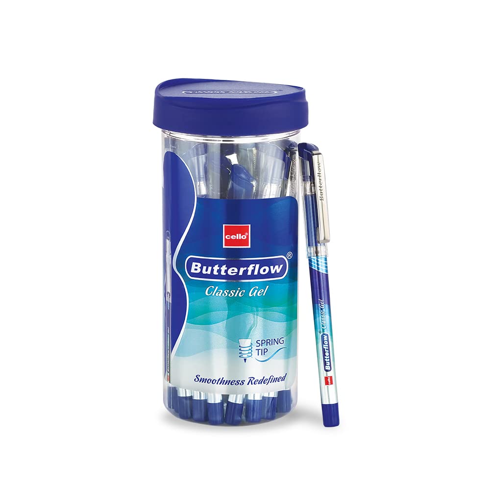 Pack of 20 Cello Butterflow blue gel pens