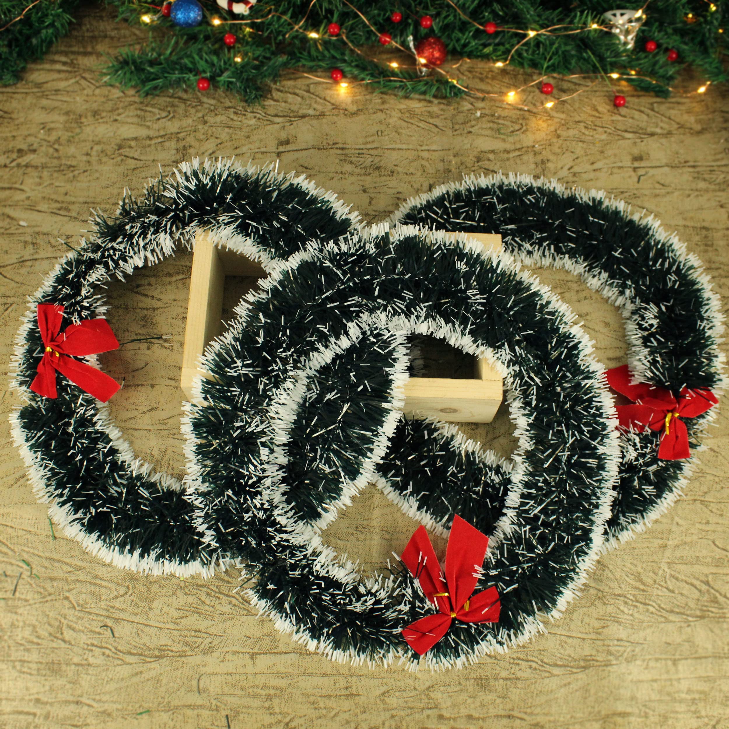 TIED RIBBONS Set of 3 Christmas Wreaths for Decoration Front Door Tree Wall Hanging Ornaments Artificial Pine Garland Xmas Decor - Christmas Decorations Items for Home – view 3