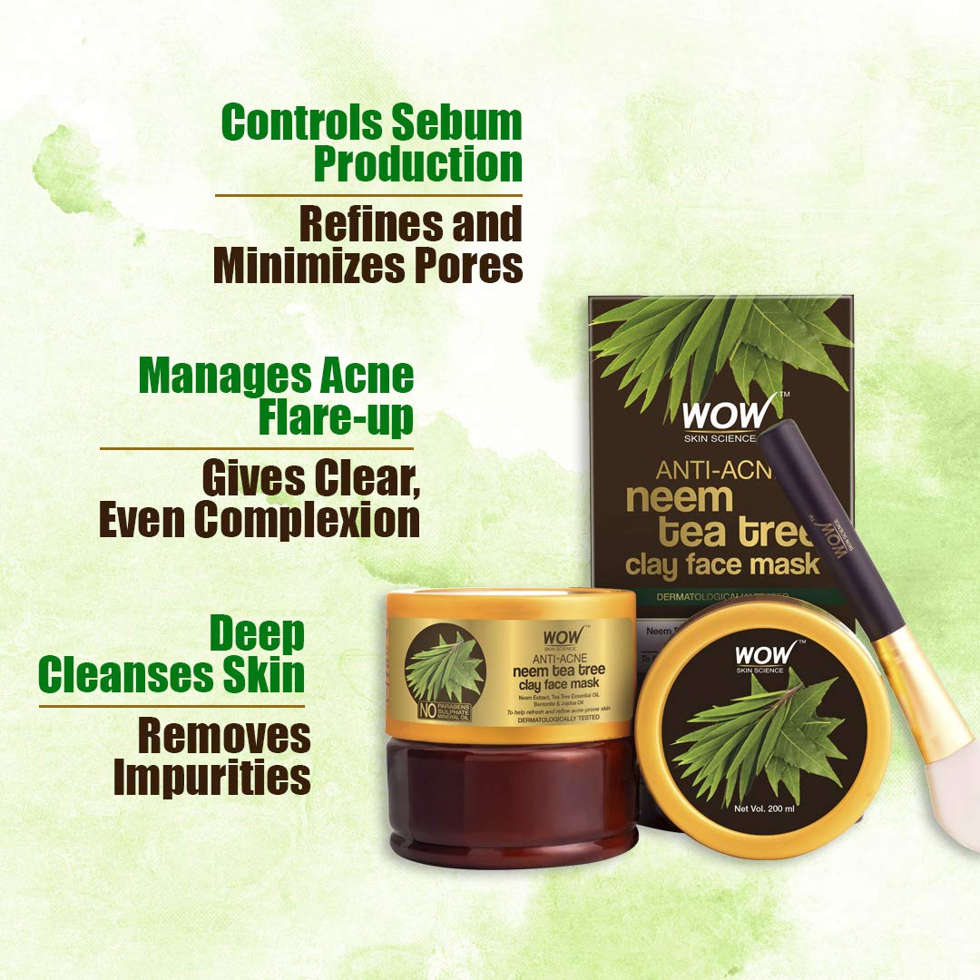 WOW Skin Science Anti-Acne Neem & Tea Tree Clay Face Mask for Refreshing & Refining Acne Prone Skin - For All Skin Types - No Parabens, Sulphate & Mineral Oil, 200 ml – view 4