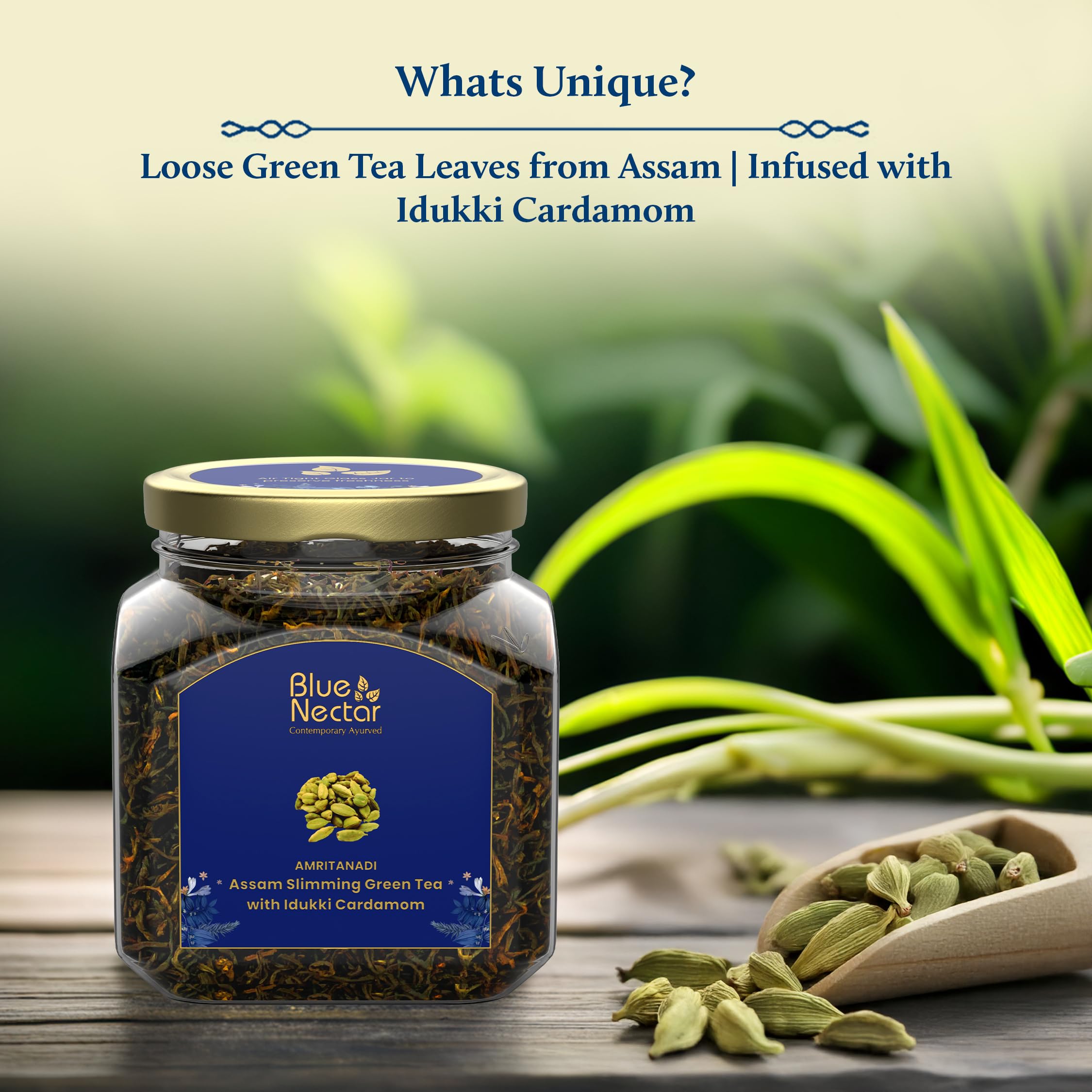 Blue Nectar Green Tea Loose Leaves for Weight Management with Idukki Cardamom – view 2