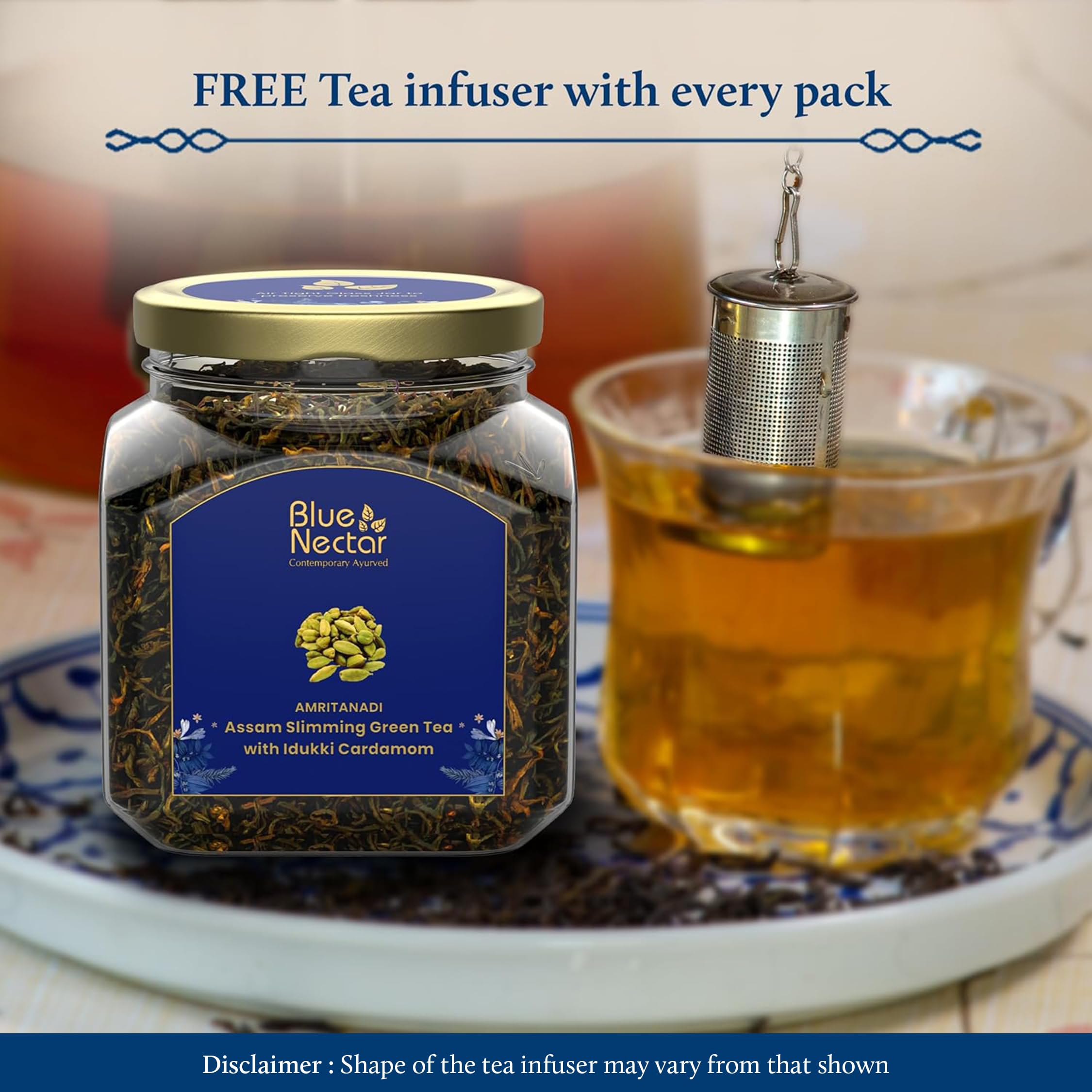 Blue Nectar Green Tea Loose Leaves for Weight Management with Idukki Cardamom – view 3