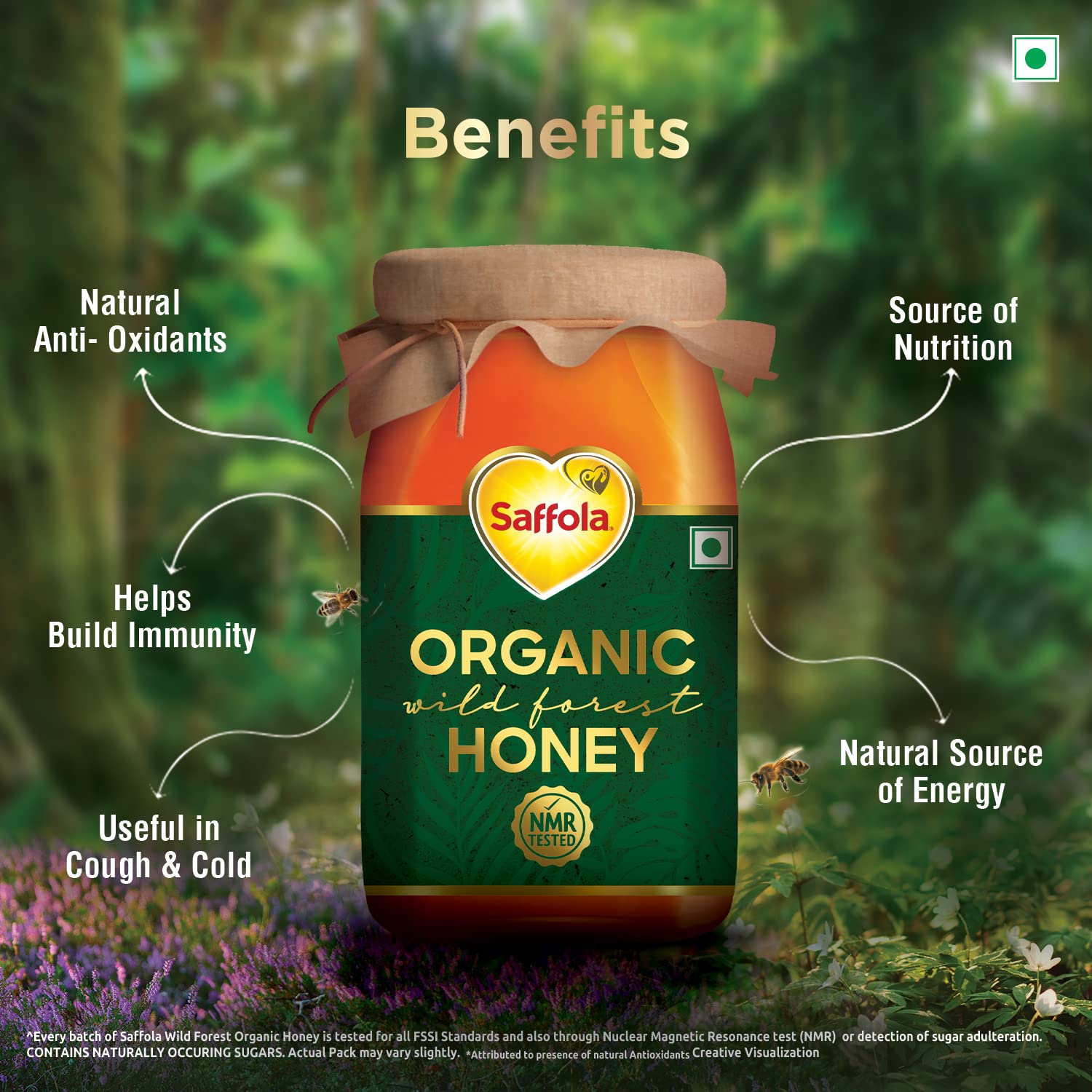Saffola Wild Forest Organic Honey -500g -NMR Tested, 100% Pure Wild Forest Organic Honey, Brown – view 3