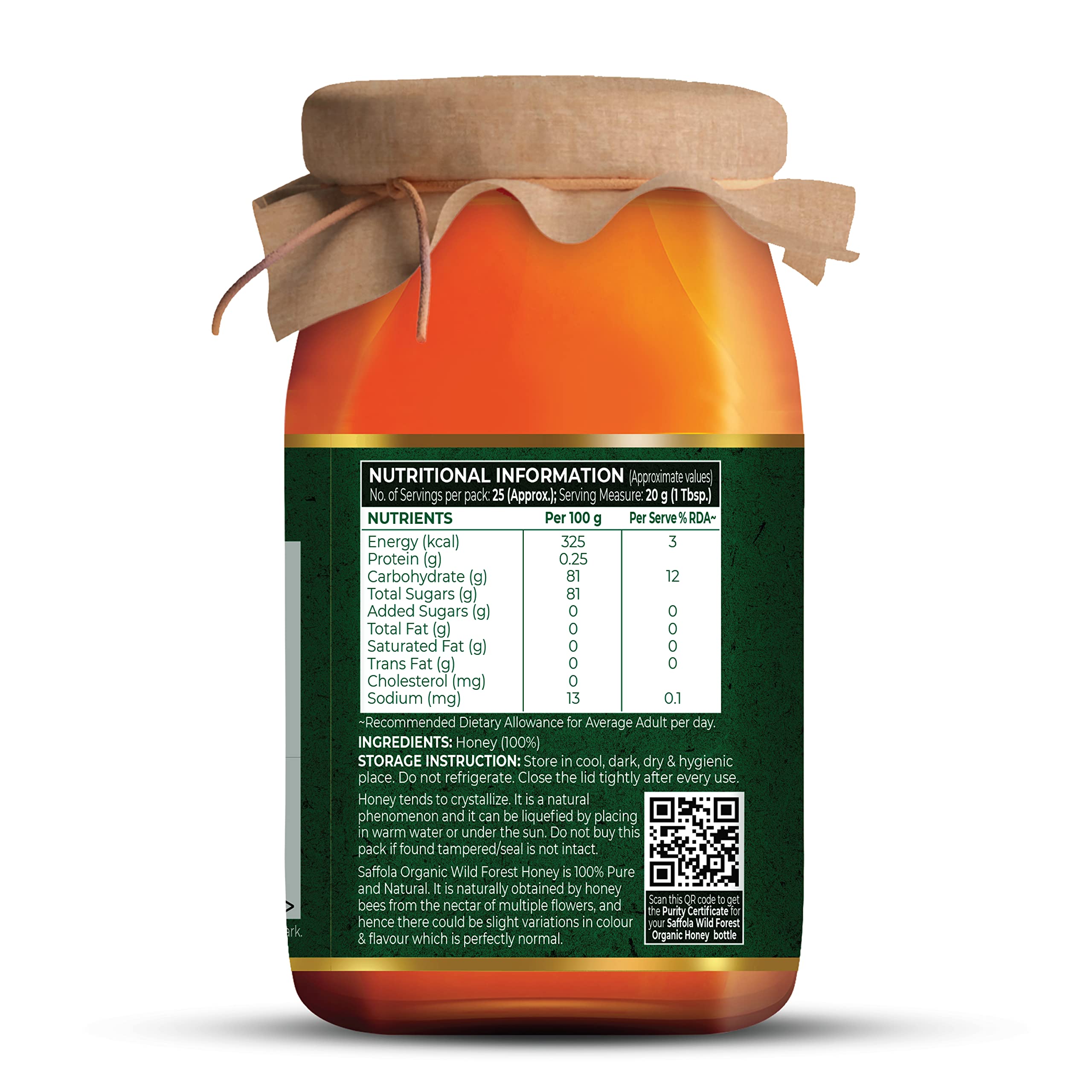 Saffola Wild Forest Organic Honey -500g -NMR Tested, 100% Pure Wild Forest Organic Honey, Brown – view 8