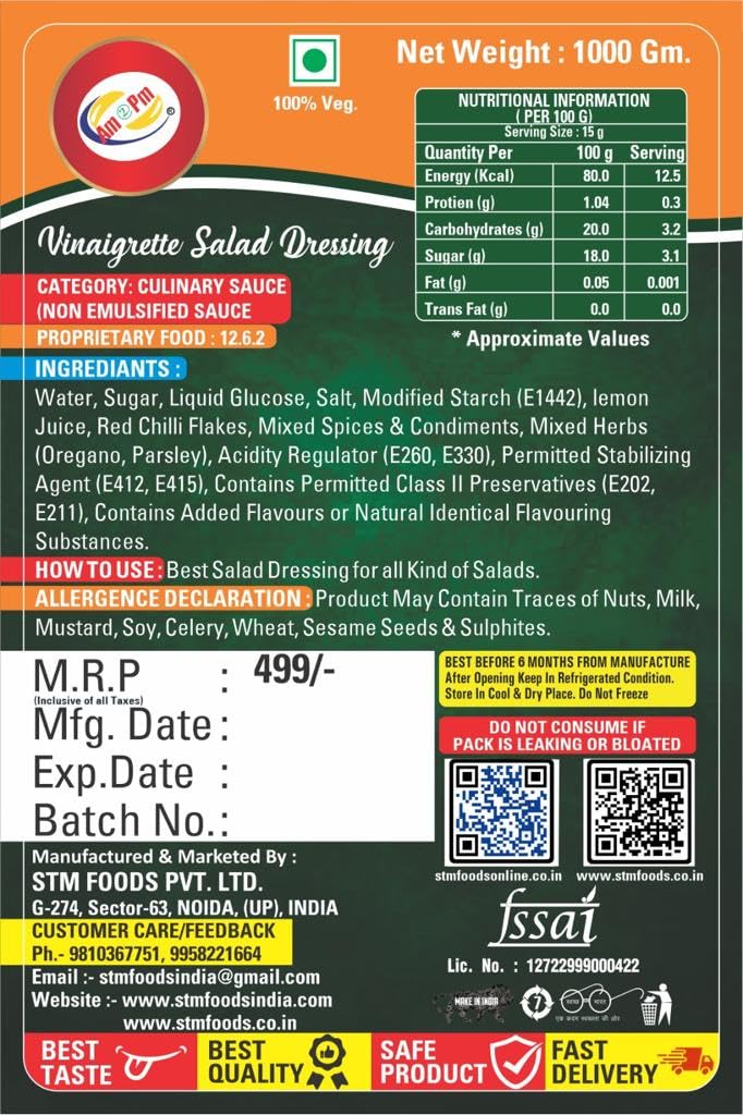Am 2 Pm - Vinaigrette Salad Dressing Salad Sauce Perfect Combination For Making Delicious And Healthy Salads - 1KG – view 4