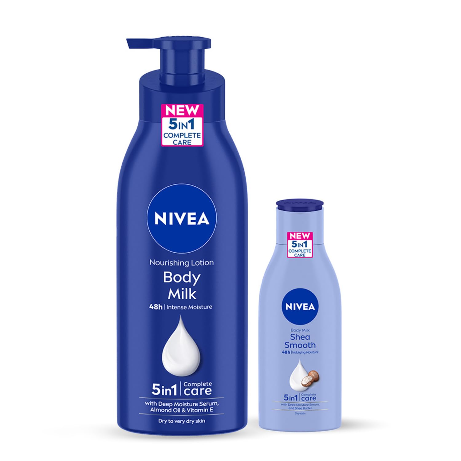 Two-bottle Nivea body lotion set with Body Milk and Shea Smooth