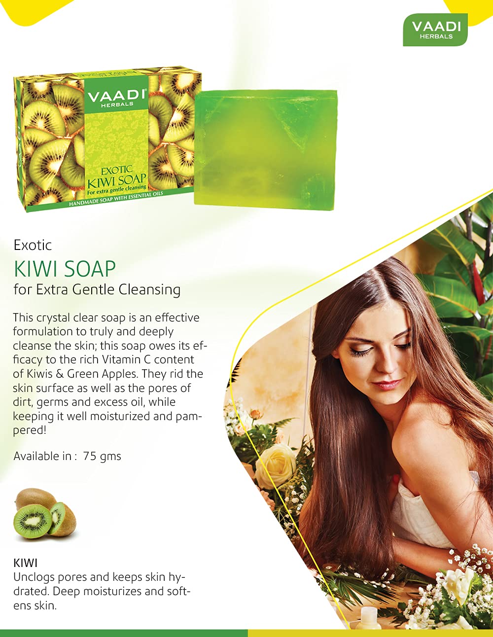 Vaadi Herbals Value Exotic Kiwi Soap with Green Apple Extract, 3 x 75g – view 5