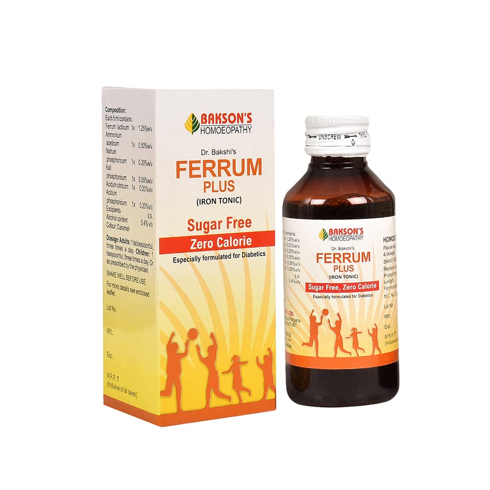 Bakson Ferrum Plus homeopathy syrup in two 115 ml bottles