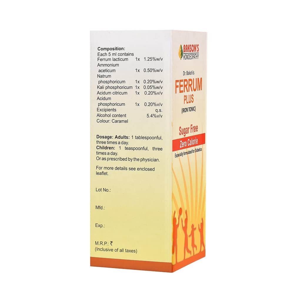 Dr. Bakshi's BAKSON'S HOMOEOPATHY Ferrum Plus (Sugar Free) Syrup 115ml_Pack Of 2 – view 2