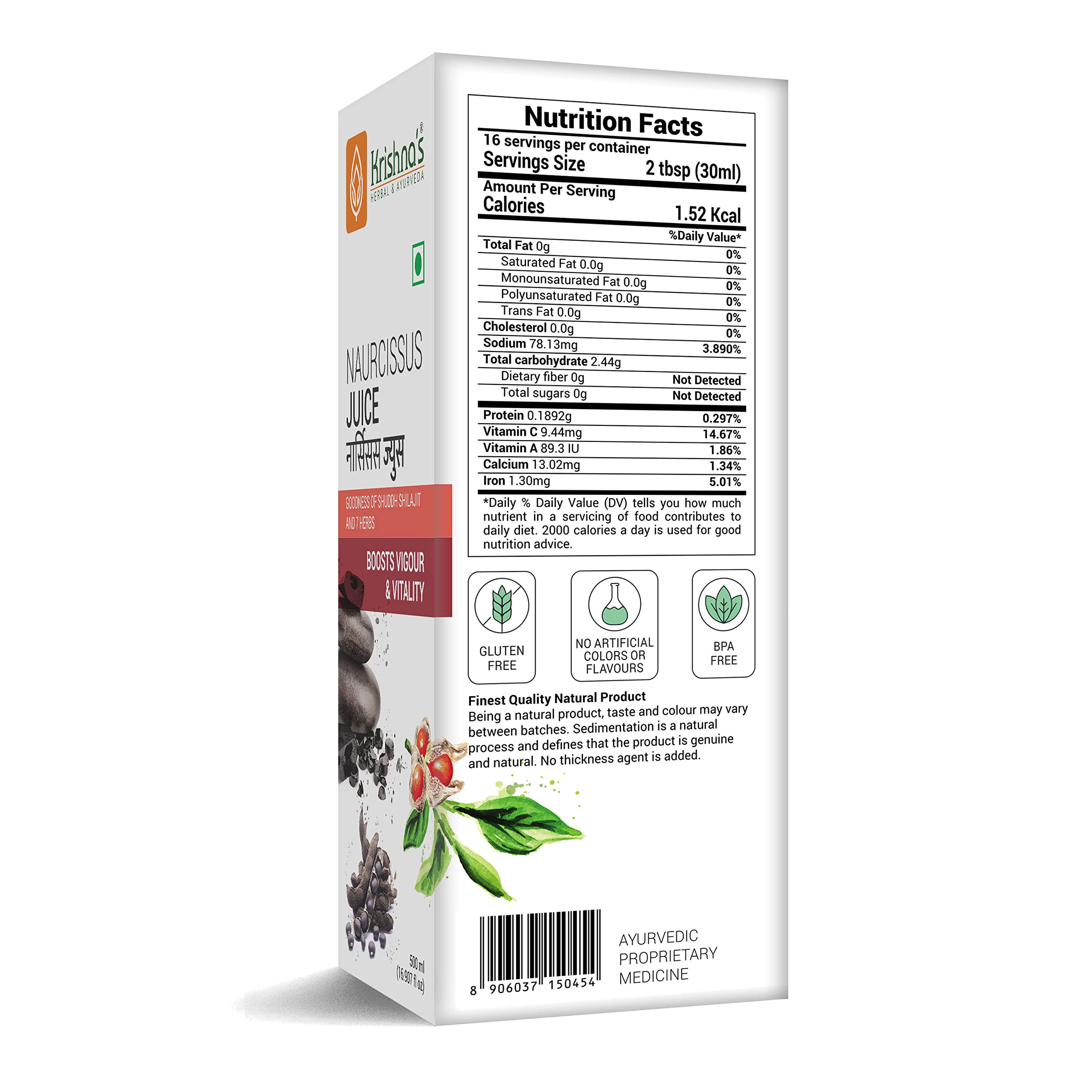 KRISHNA'S HERBAL & AYURVEDA Naurcissus Juice-500 Ml Ayurvedic Ingridients Ashwagandha,Kaunch Beej,Vidari Kand,Shatawari,Akarkara,Safed Musli,Gokhru Stamina,Vigor,Vitality&Energy Booster – view 8