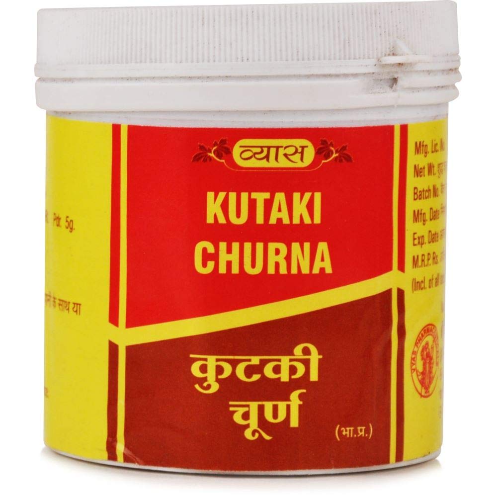Front view of Vyas Kutki Churna 100 gm bottle