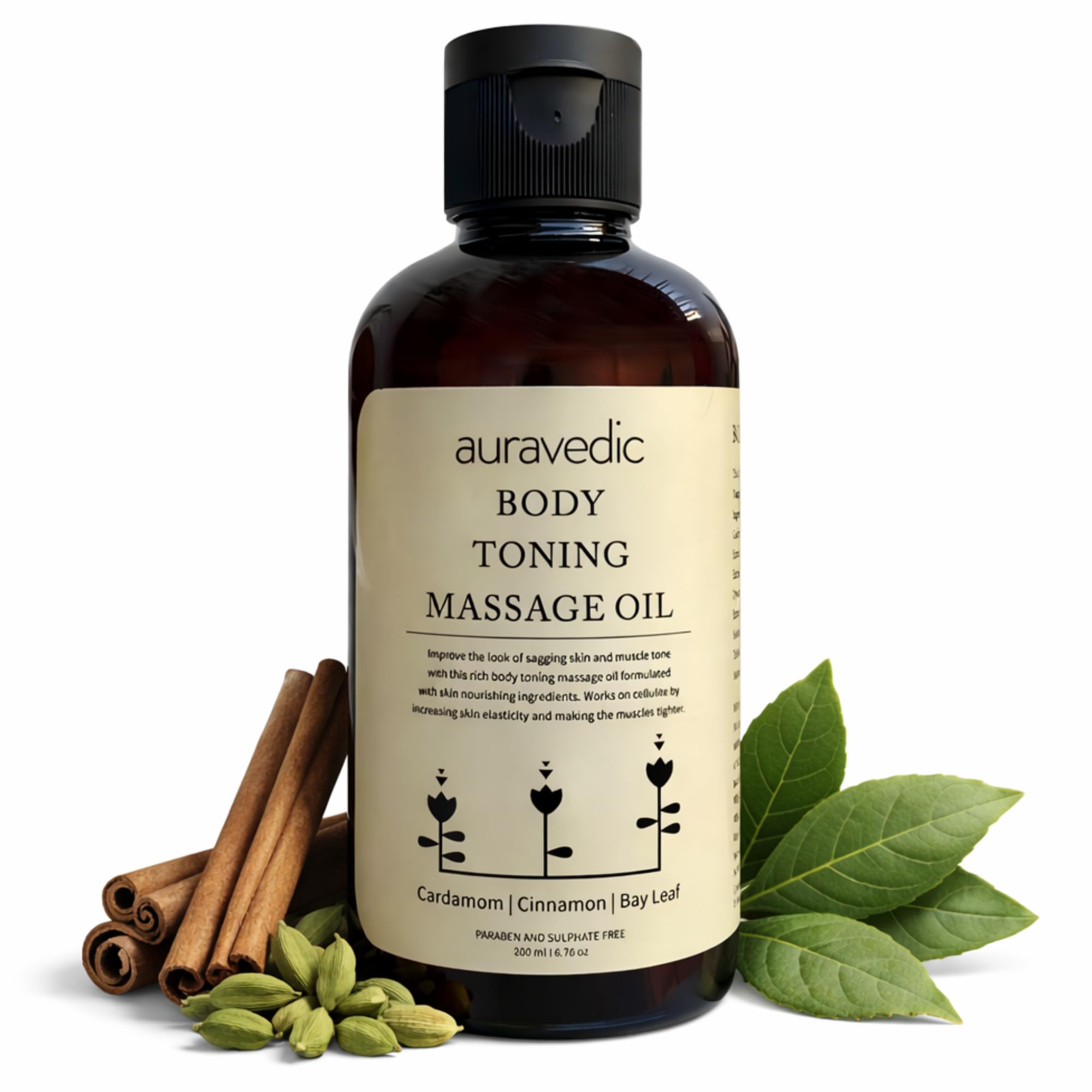 Auravedic body massage oil bottle for daily after-bath use