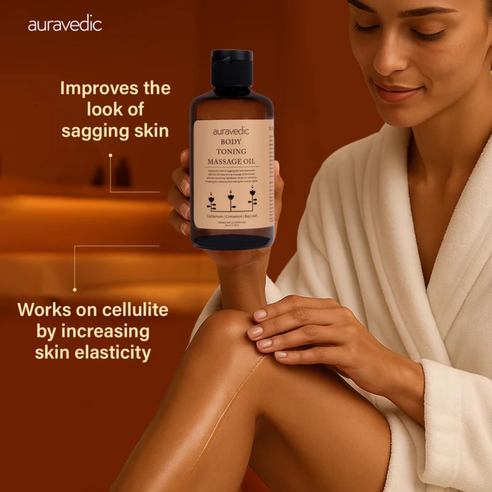 Auravedic Body Toning Body Massage Oil for full bodyy relax 200ml Body Oil for Winter Body oil after bath for daily use Body oil for glowing skin Stretch Mark Removal Massage Oill For women men – view 4
