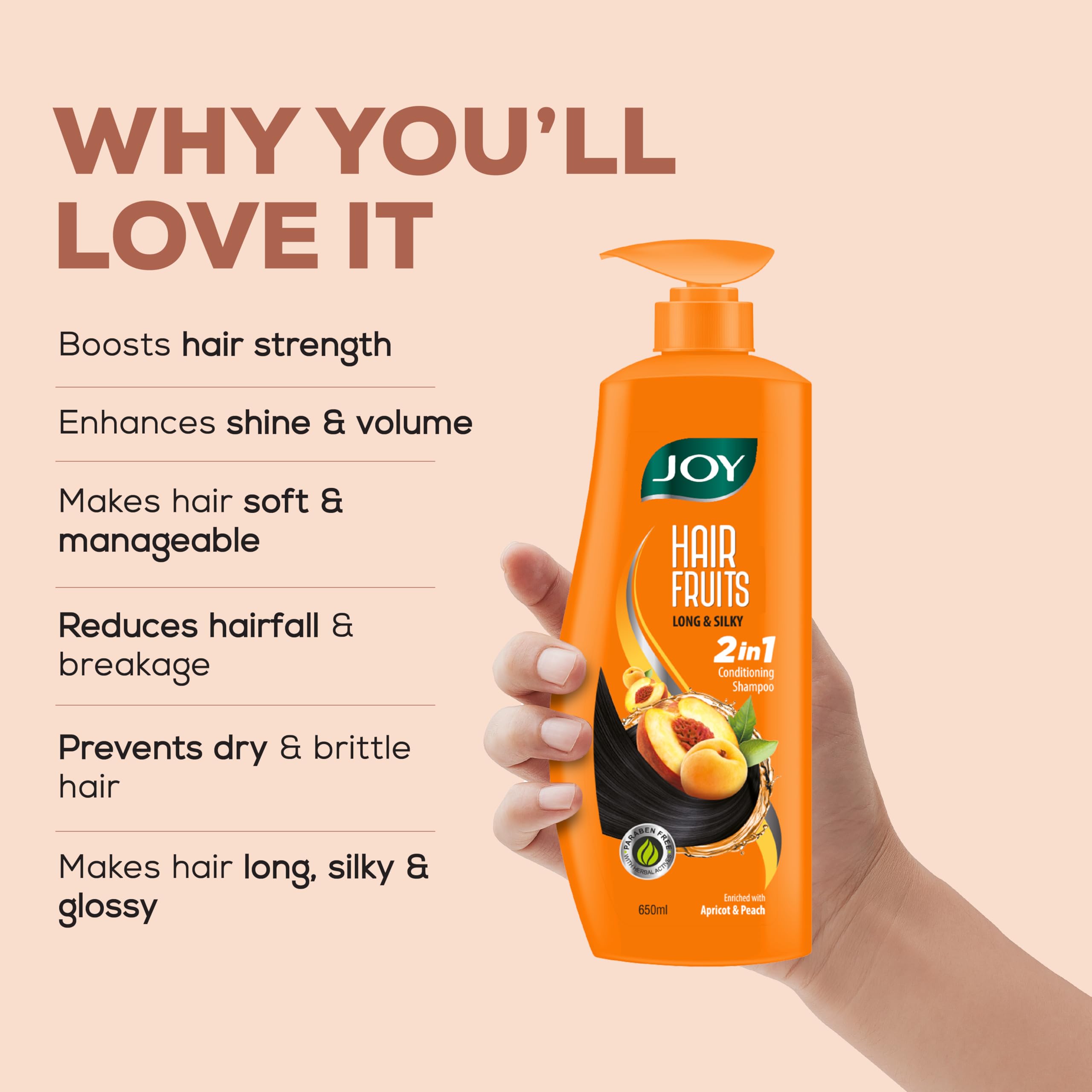Joy Hair Fruits Long & Silky Conditioning Shampoo Enriched with Apricot & Peach, 650 ml – view 5