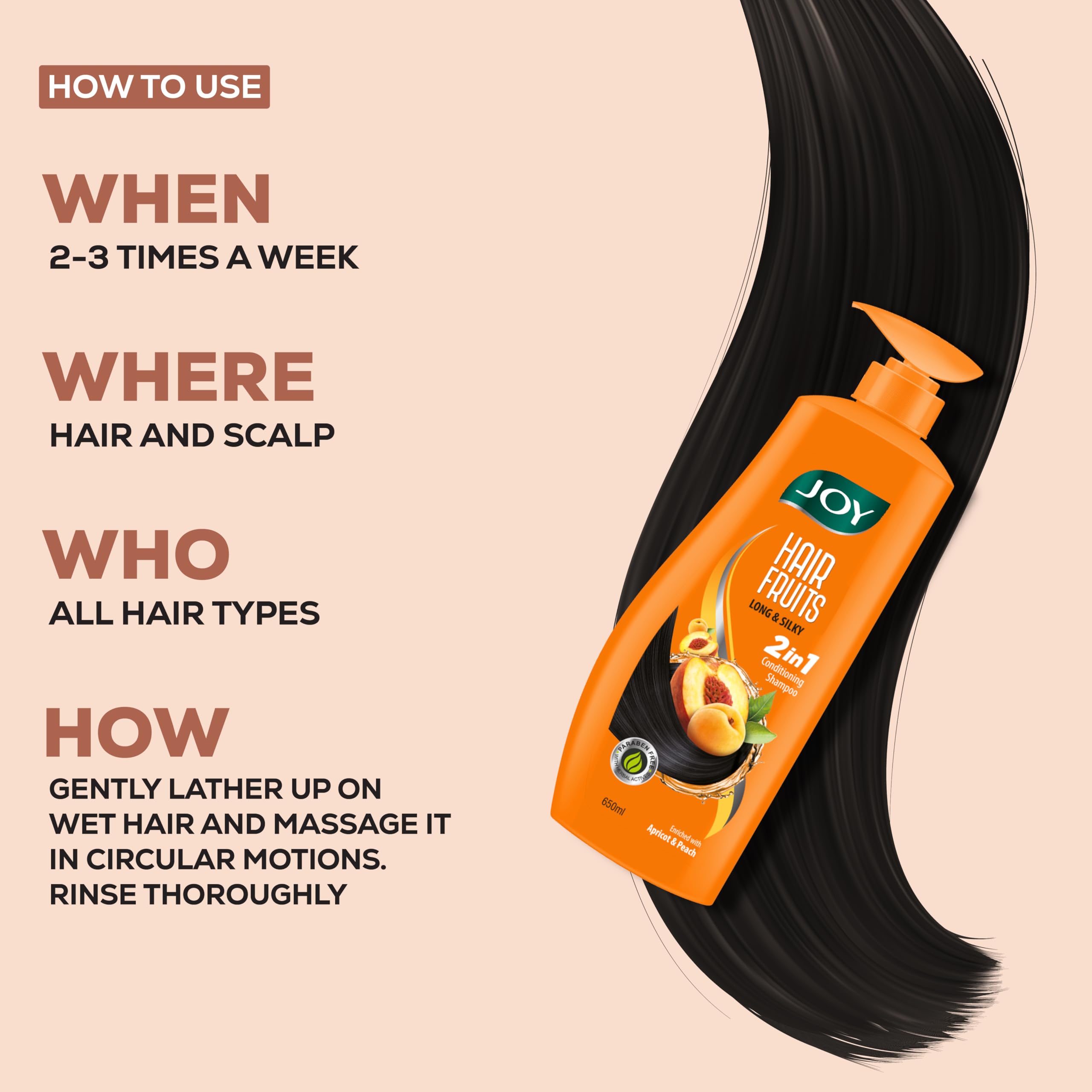 Joy Hair Fruits Long & Silky Conditioning Shampoo Enriched with Apricot & Peach, 650 ml – view 8