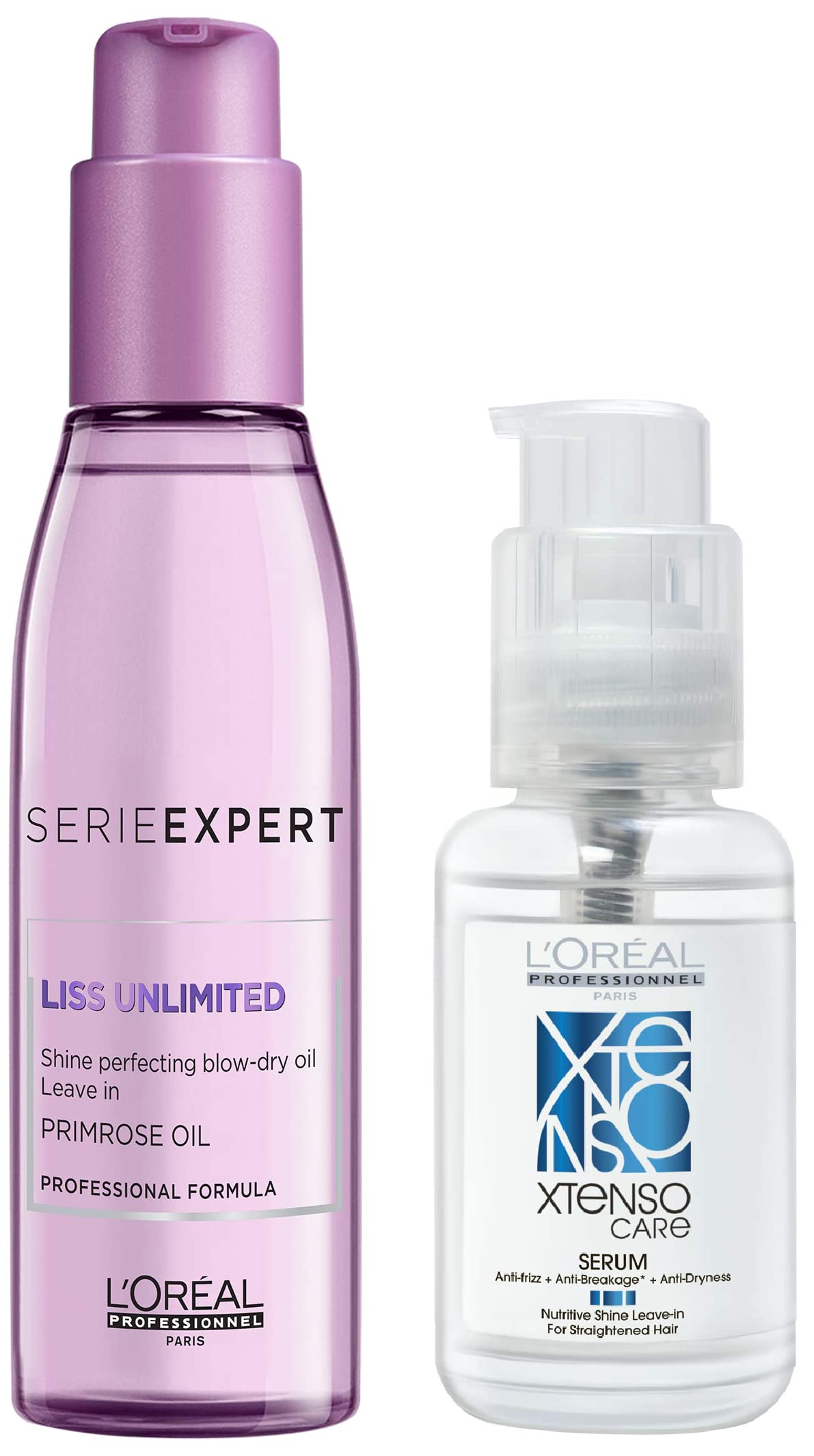 L'OREAL PROFESSIONNEL PARIS Serie Expert Liss Unlimited Blow Dry Serum 125 Ml, For Frizz-Free Hair & Xtenso Care Serum 50 ml, For Straightened Hair