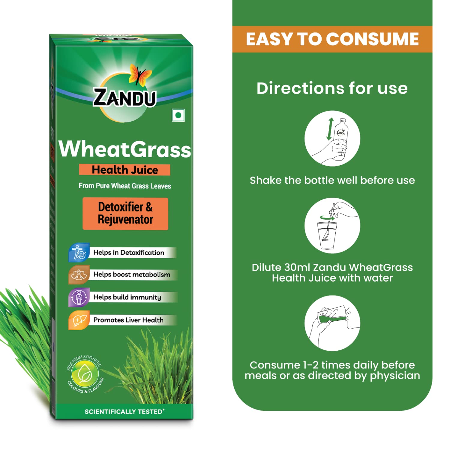 Zandu WheatGrass Health Juice, 1L, Scientifically Tested, Detoxifier and Rejuvenator, helps boost metabolism, No Synthetic colours and flavours – view 8