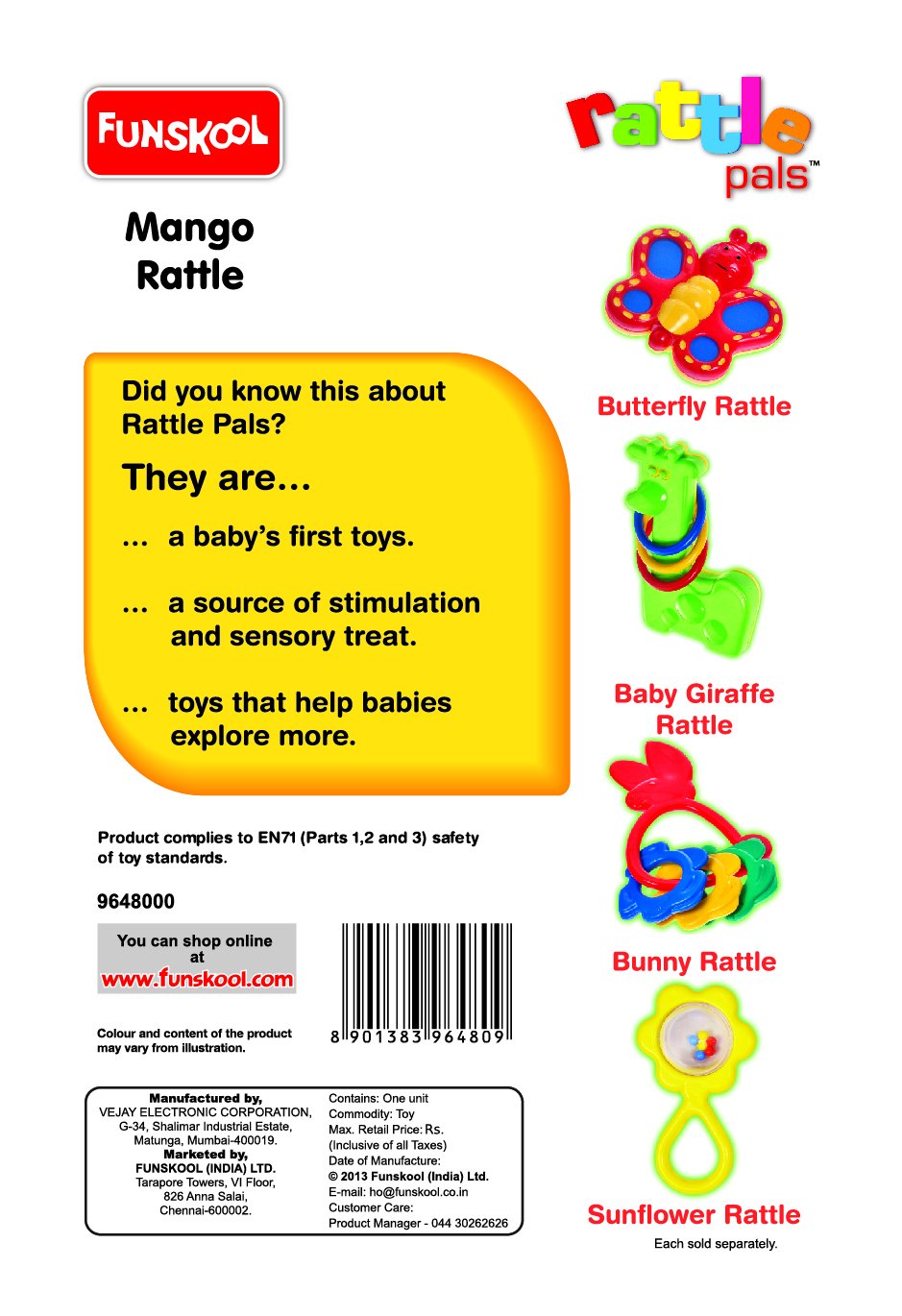Funskool Giggles, Mango Rattle, 3 rotating balls, colourful beads, 6 months & above – view 3